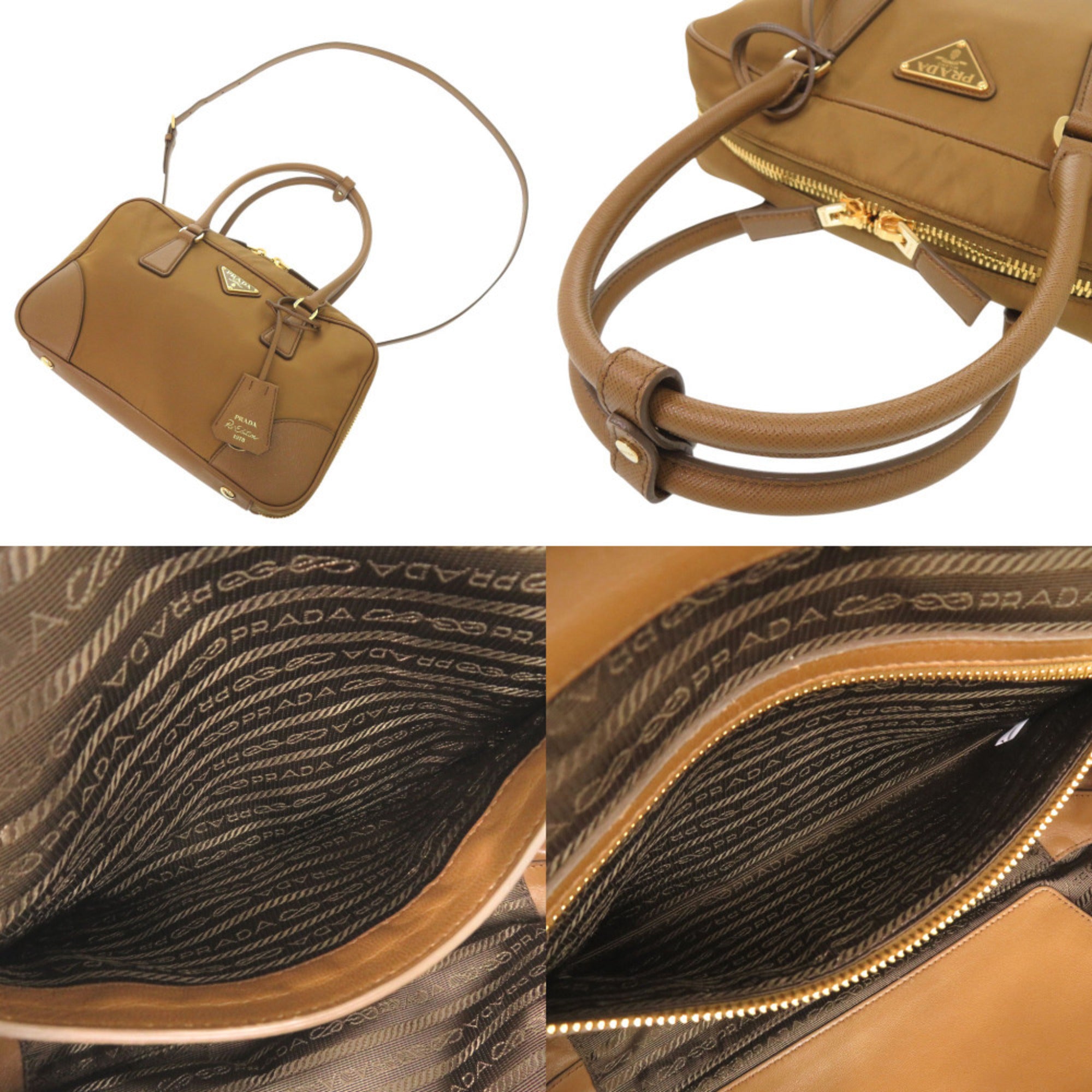 Prada Brown Nylon Leather Handbag Shoulder Bag (Pre-Owned)