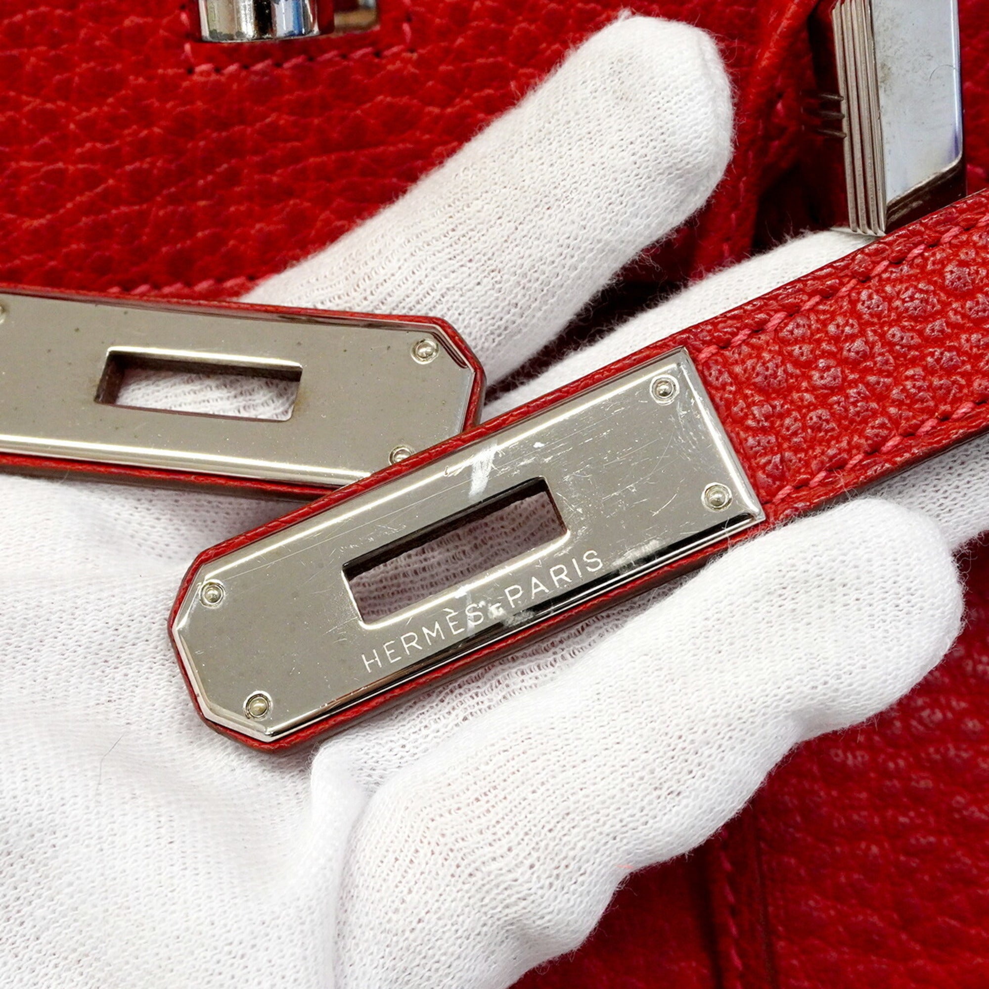Hermes Rouge Vif Buffle Skipper Leather Handbag (Pre-Owned)