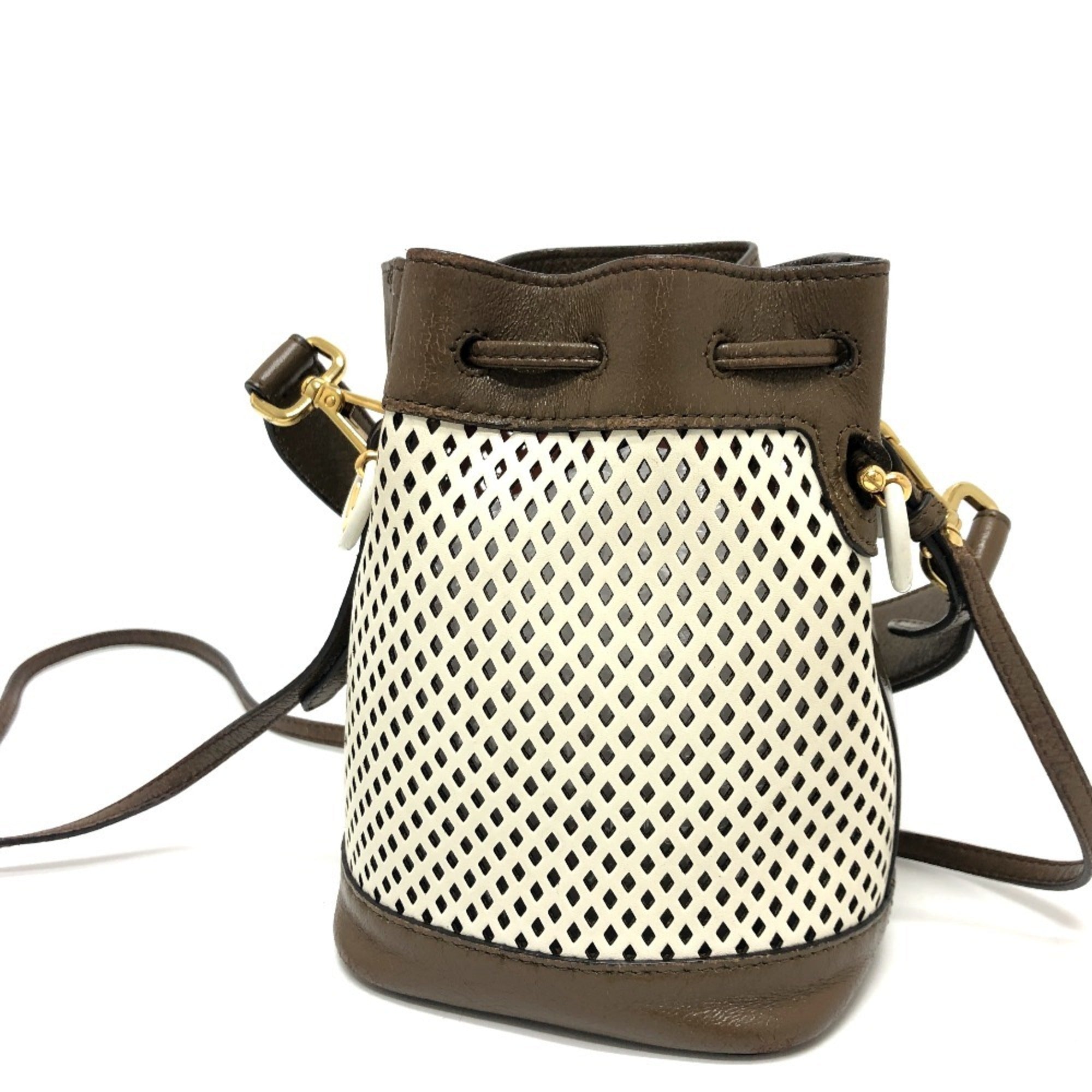 Fendi Brown White Leather Shoulder Bag (Pre-Owned)