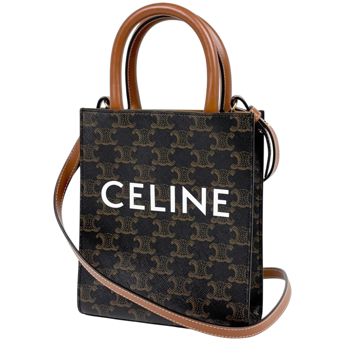 Celine Black Brown Coated Canvas Leather Tote Bag (Pre-Owned)