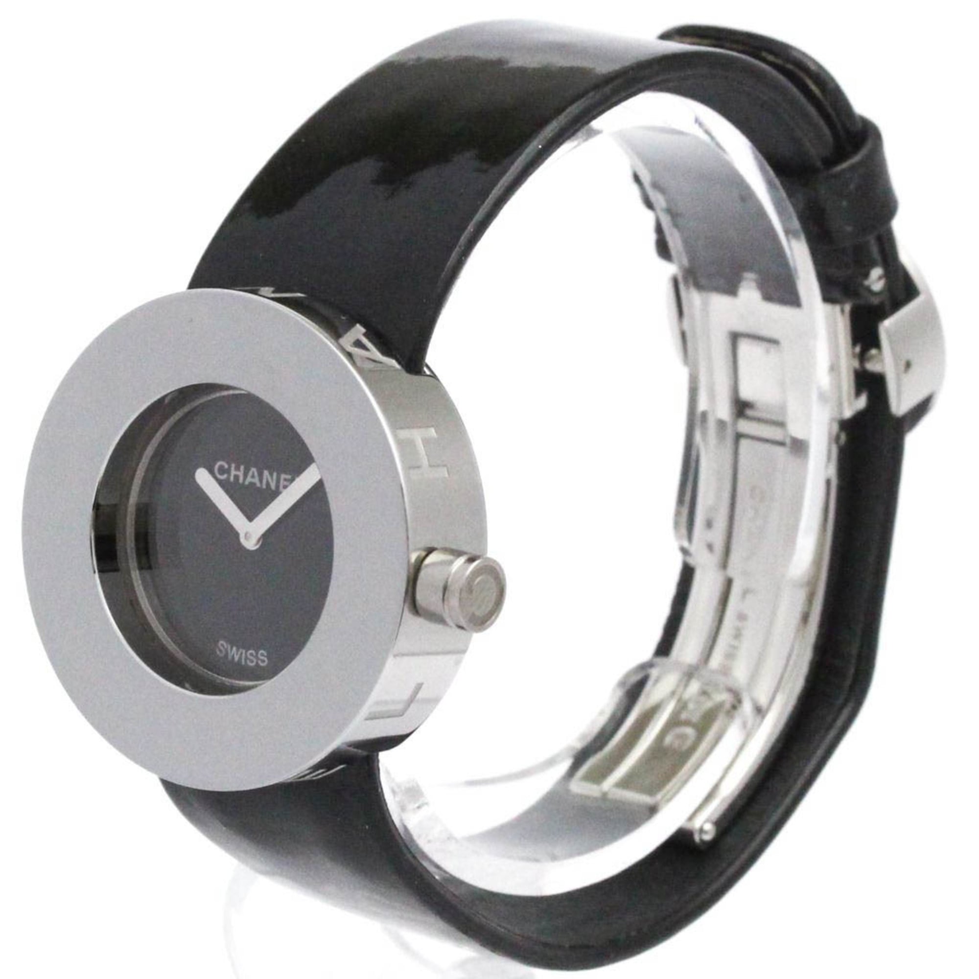 Chanel La Ronde Quartz Watch Stainless Steel And Patent Watch (Pre-Owned)