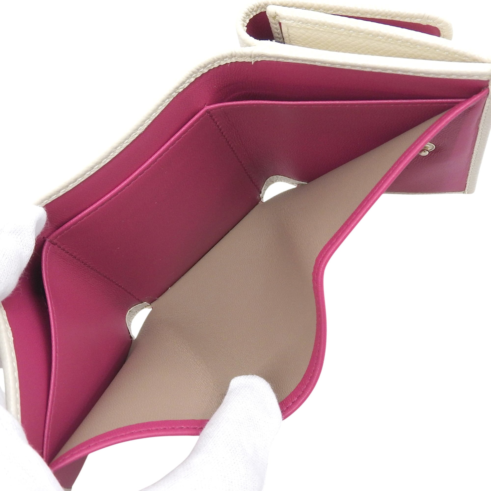 Bvlgari Light Beige Purple Leather Wallet (Tri-Fold) (Pre-Owned)