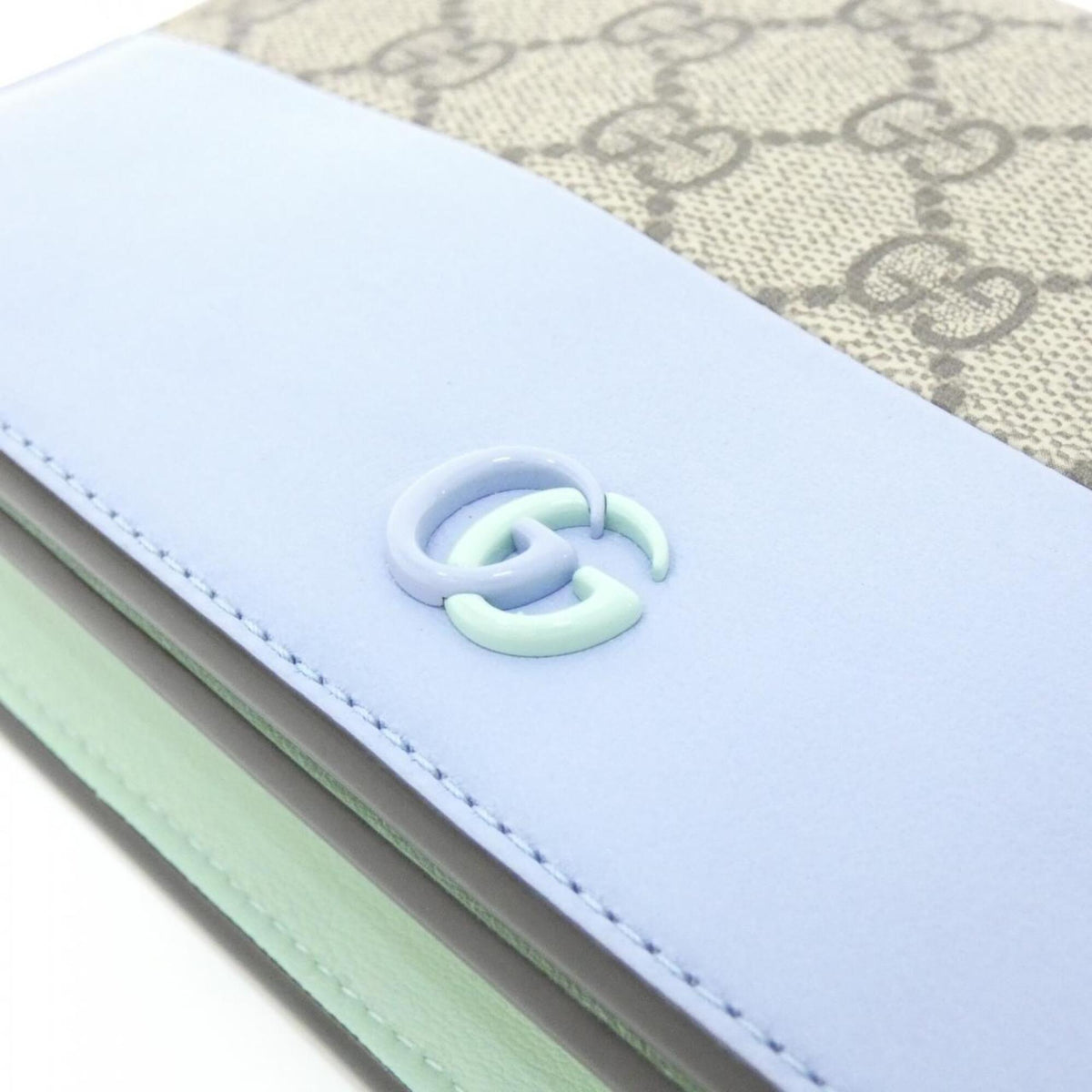 Gucci Beige Blue Green Gg Supreme Leather Chain/Shoulder Wallet (Pre-Owned)