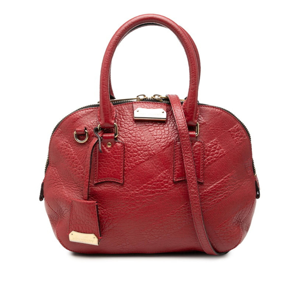 Burberry Red Color Leather Handbag Shoulder Bag (Pre-Owned)