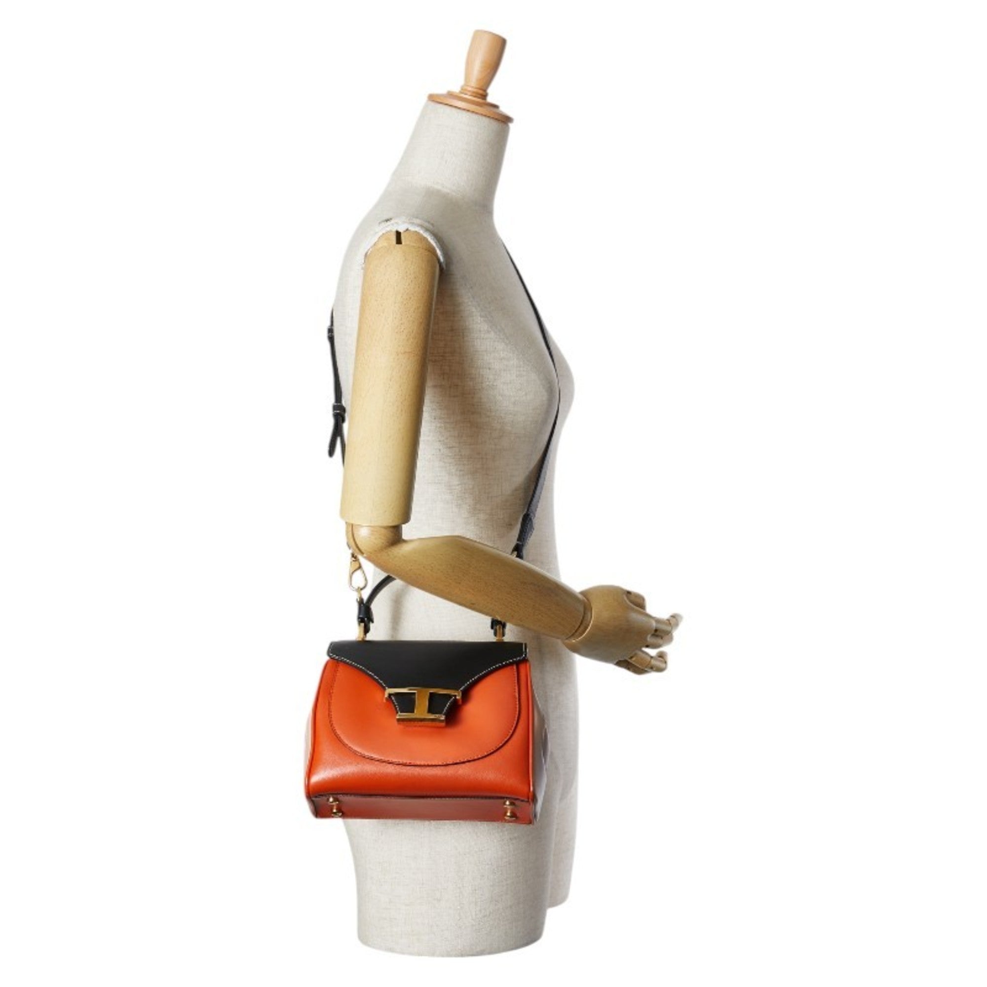 Tod's Beige Black Orange Leather Handbag Shoulder Bag (Pre-Owned)