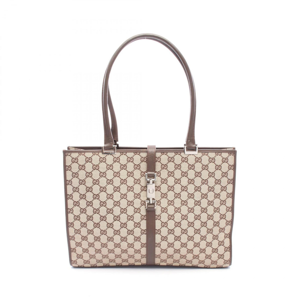 Gucci Beige Brown Gg Canvas Leather Handbag Tote Bag (Pre-Owned)