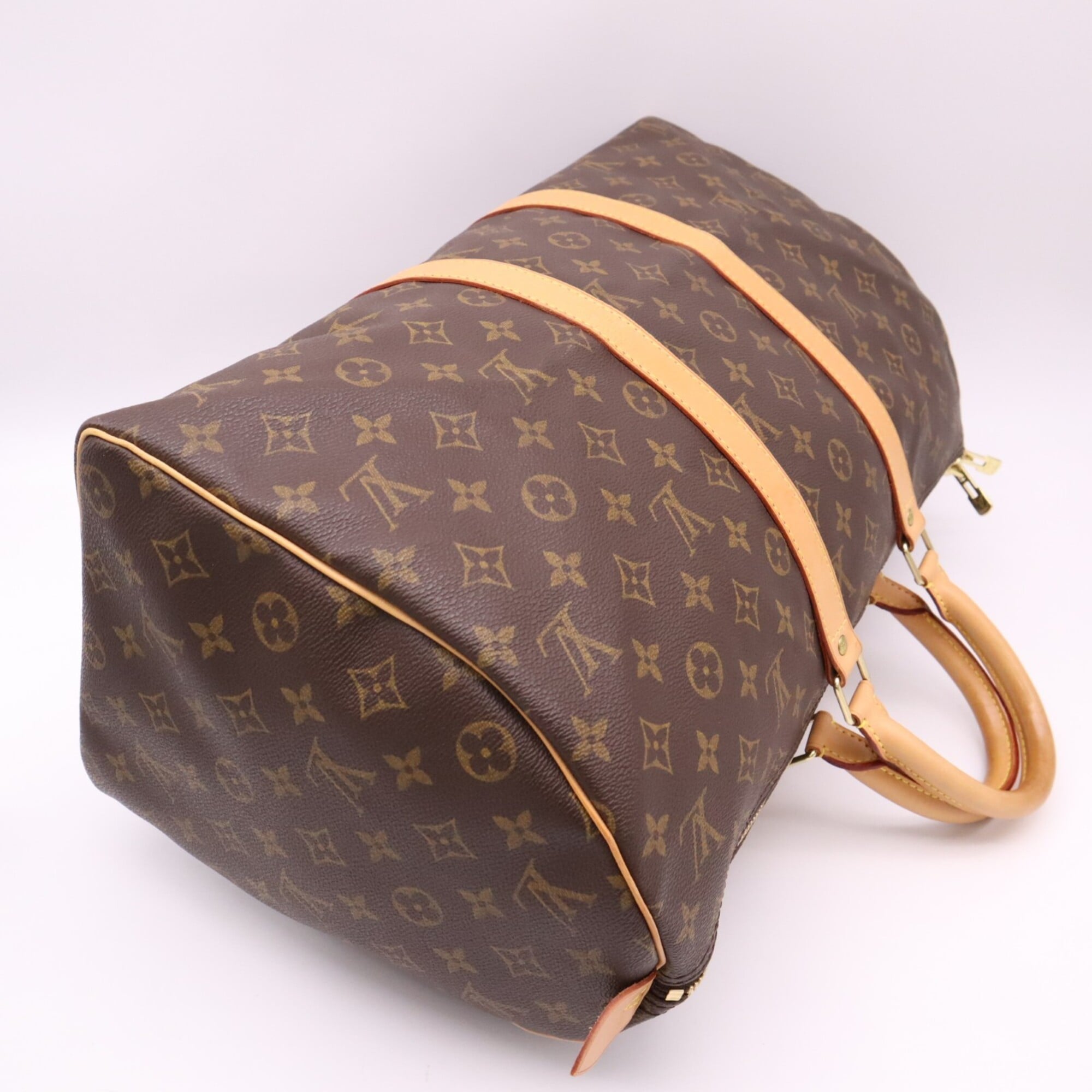 Louis Vuitton Monogram Beige Brown Coated Canvas Leather Boston Bag (Pre-Owned)