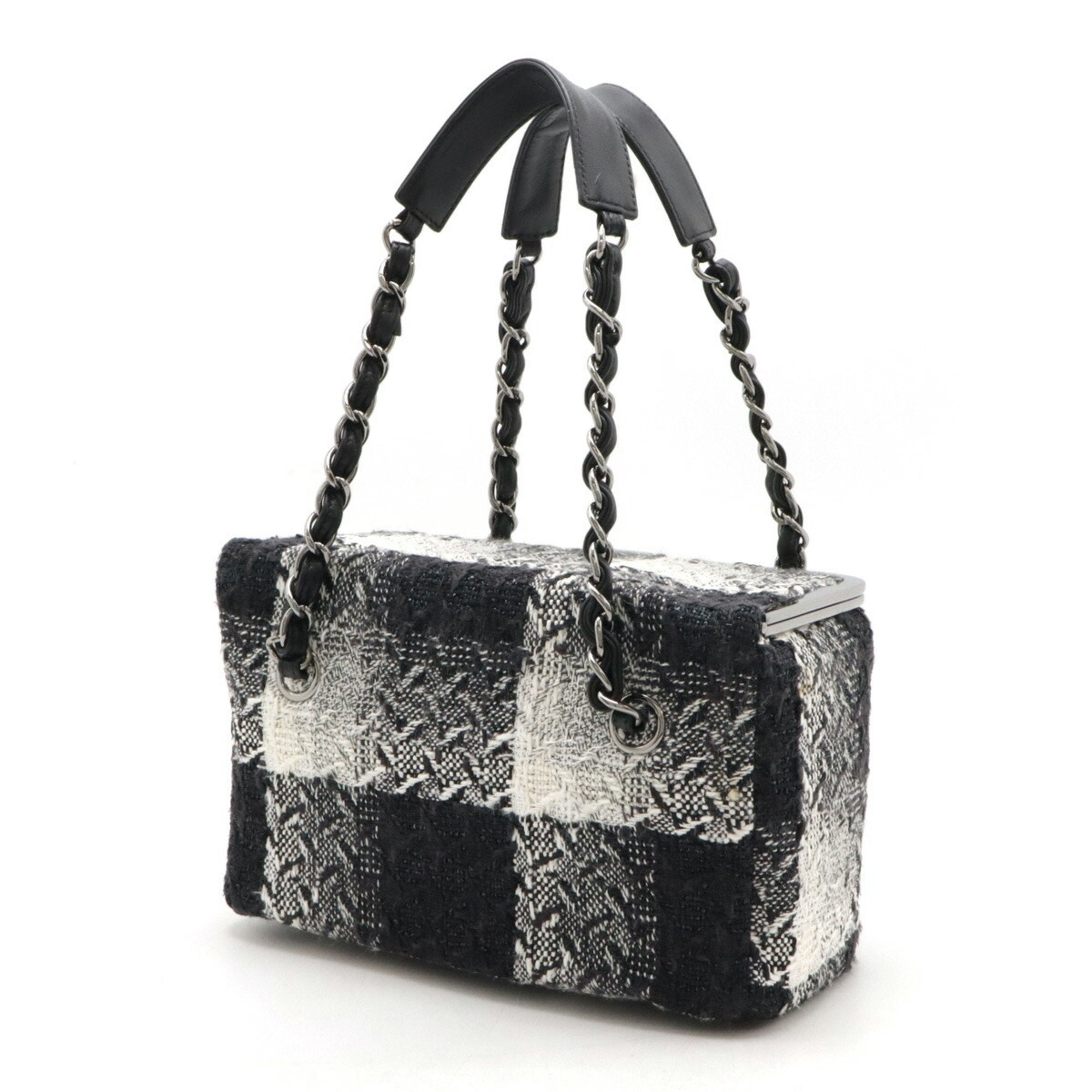 Chanel Black White Tweed Leather Handbag Vanity Bag (Pre-Owned)