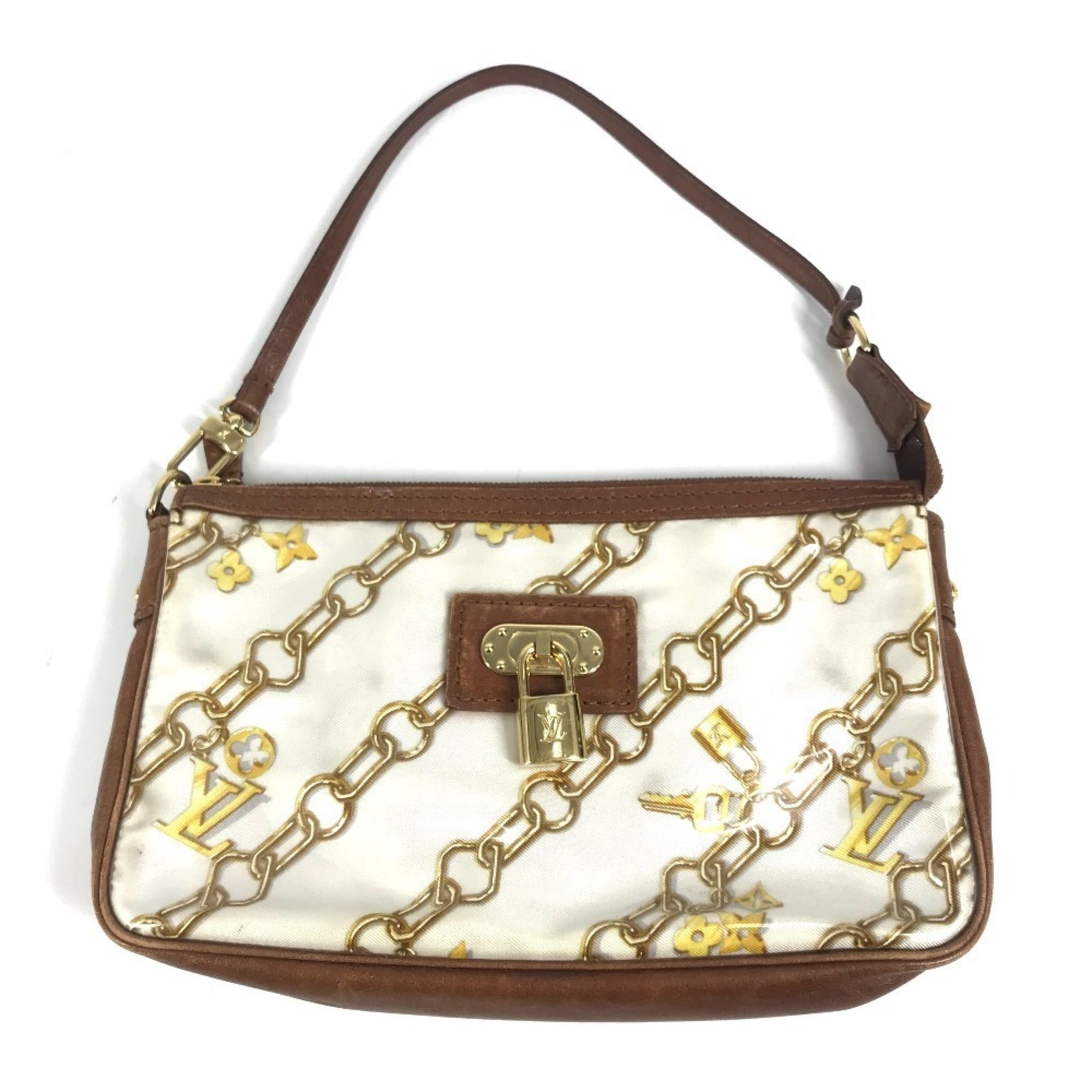 Louis Vuitton Brown White Vinyl Leather Handbag Pouch Shoulder Bag (Pre-Owned)