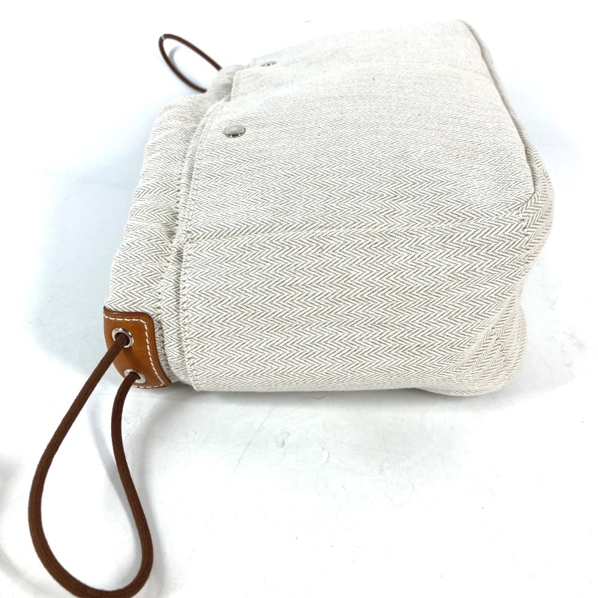 Hermes Beige Dark Brown Toile Chevron Barenia Leather Pouch (Pre-Owned)