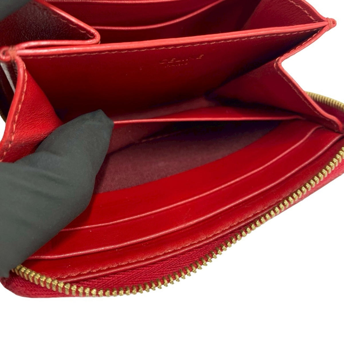 Celine Red Color Leather Wallet (Bi-Fold) (Pre-Owned)