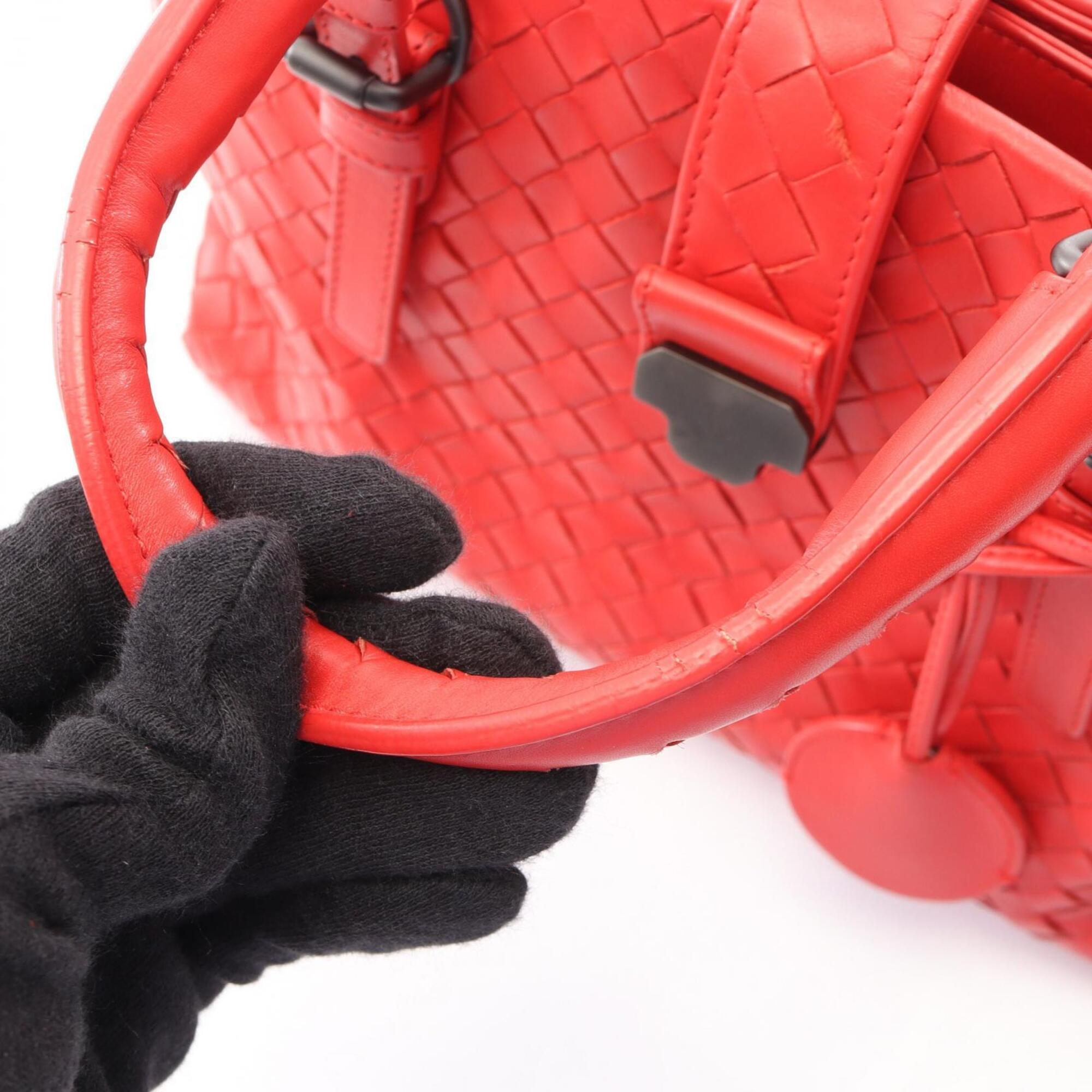 Bottega Veneta Red Color Intrecciato Handbag (Pre-Owned)