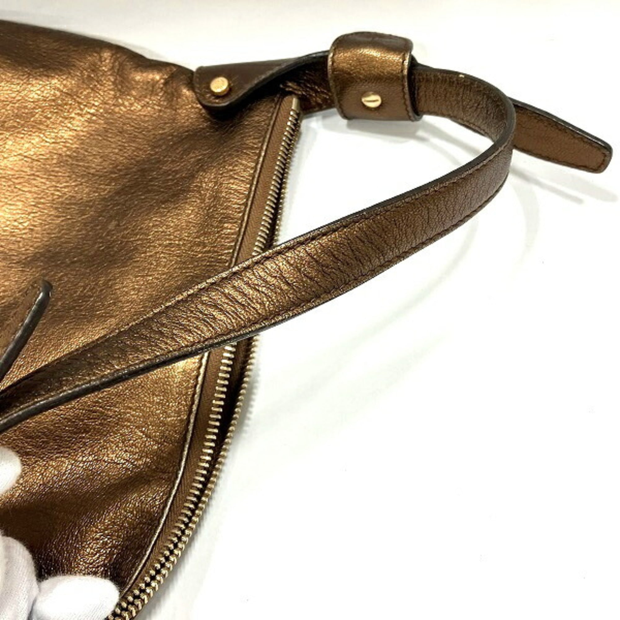Salvatore Ferragamo Bronze Leather Shoulder Bag (Pre-Owned)