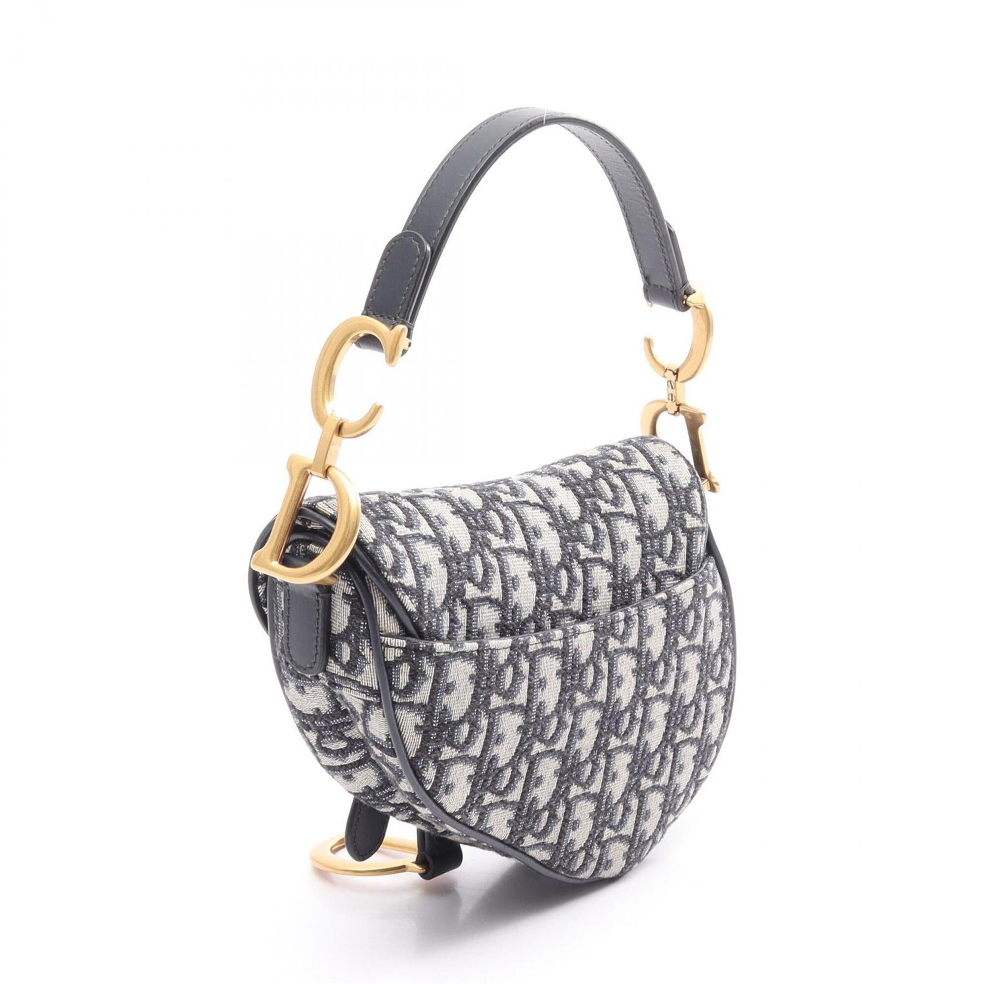 Christian Dior Beige Navy Canvas Leather Handbag Saddle Bag (Pre-Owned)