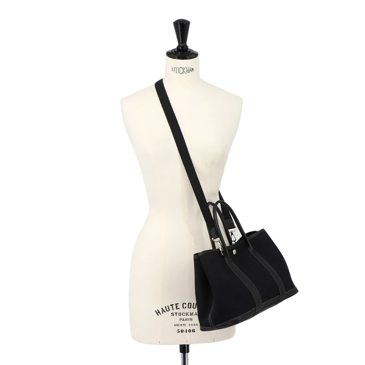 Hermes Black Toile Officier Leather Handbag Tote Bag (Pre-Owned)