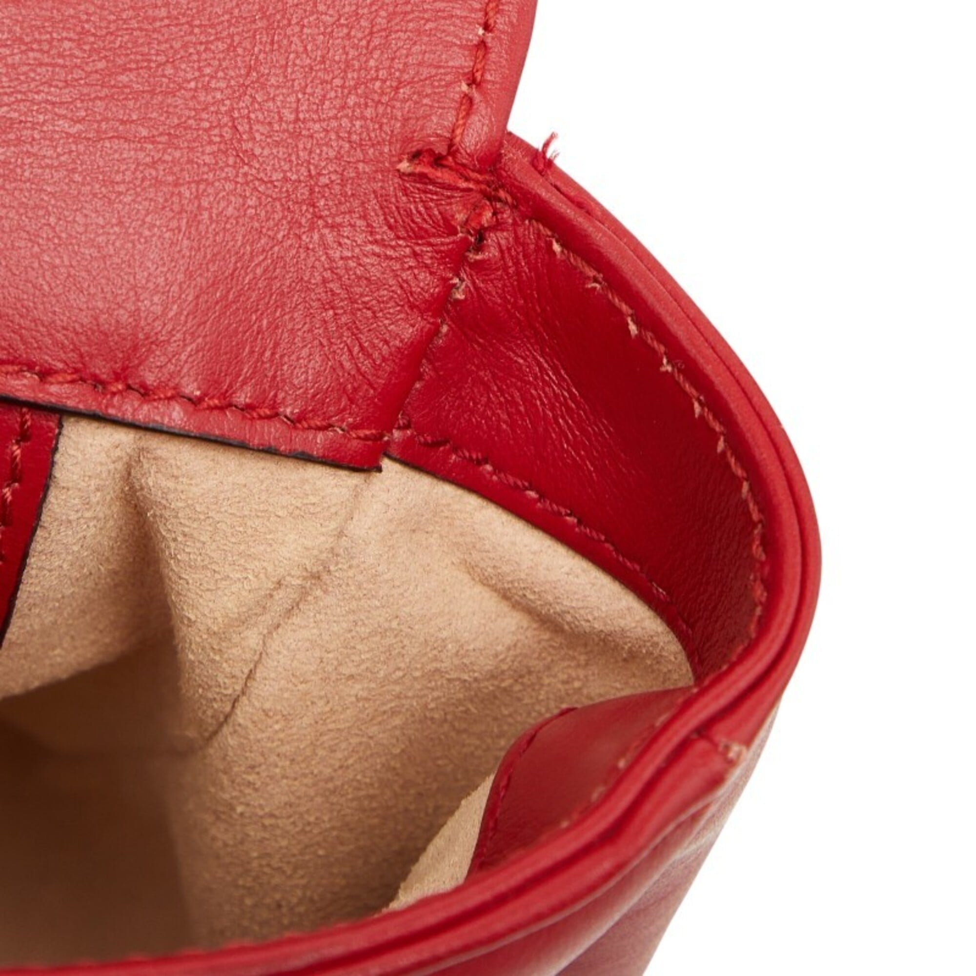 Gucci Gold Red Color Leather Shoulder Bag (Pre-Owned)