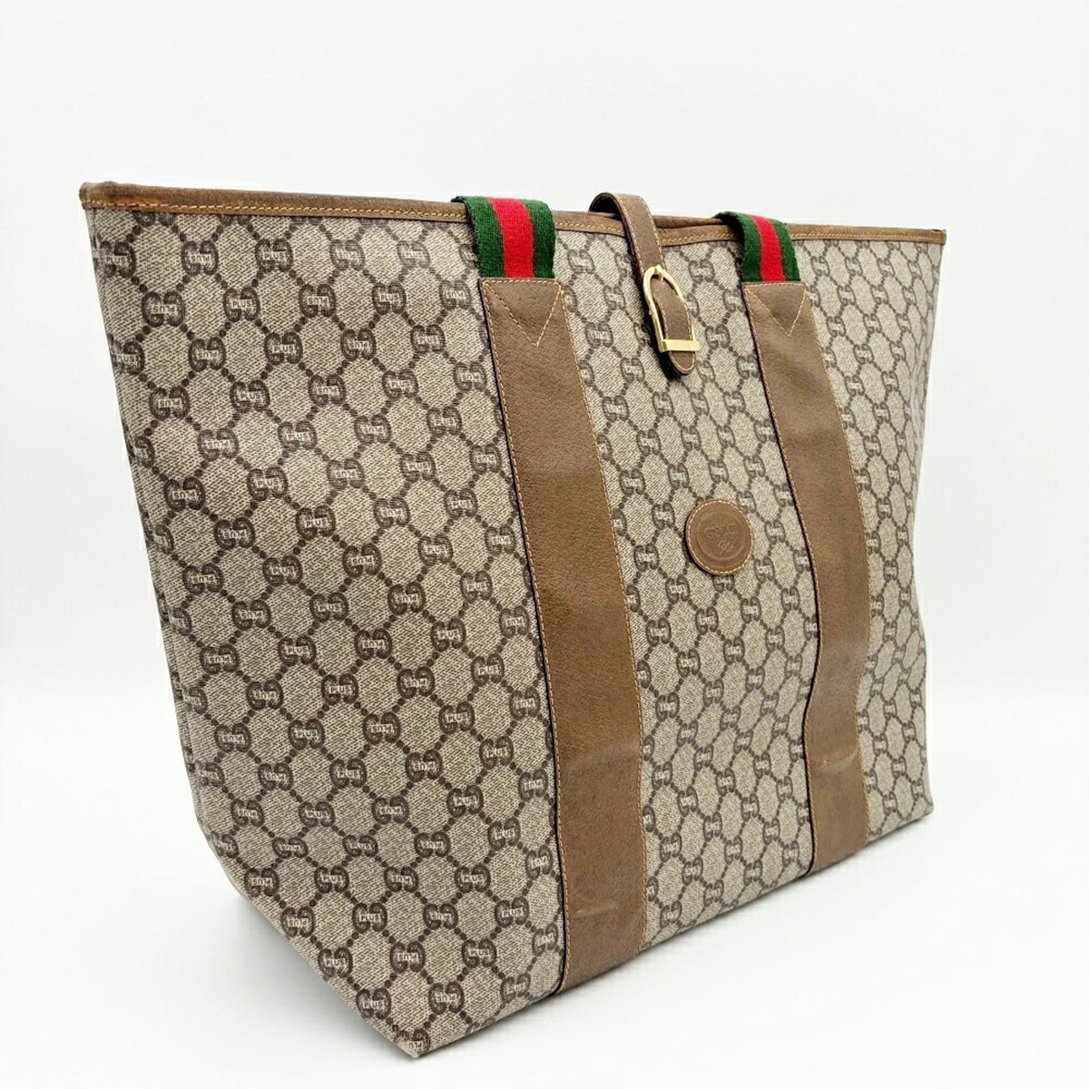 Gucci Beige Brown Green Red Color Pvc Leather Shoulder Bag Tote Bag (Pre-Owned)