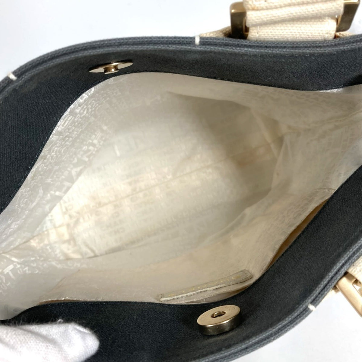 Chanel Gray White Canvas Handbag Tote Bag (Pre-Owned)
