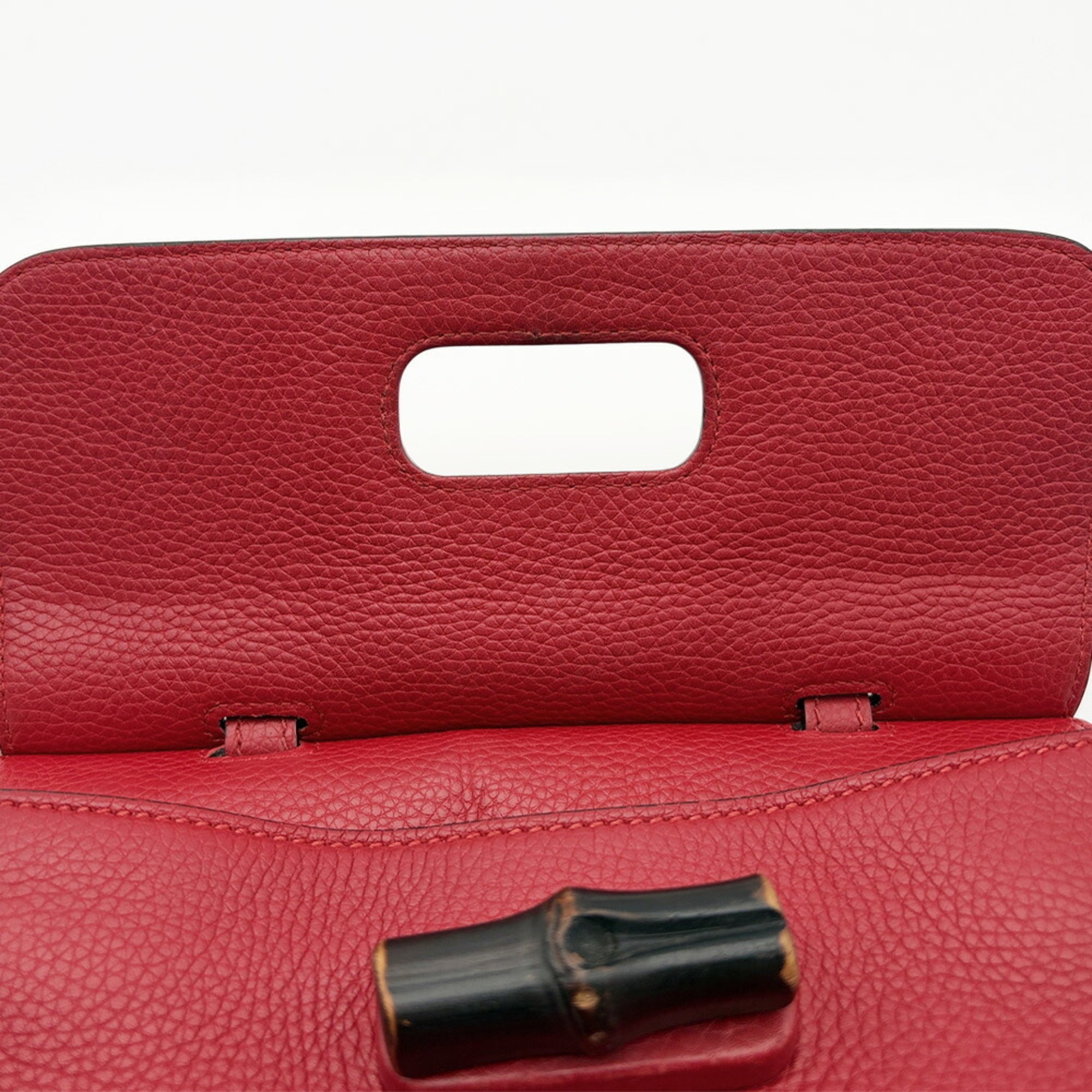 Gucci Bamboo Red Color Leather Handbag Shoulder Bag (Pre-Owned)