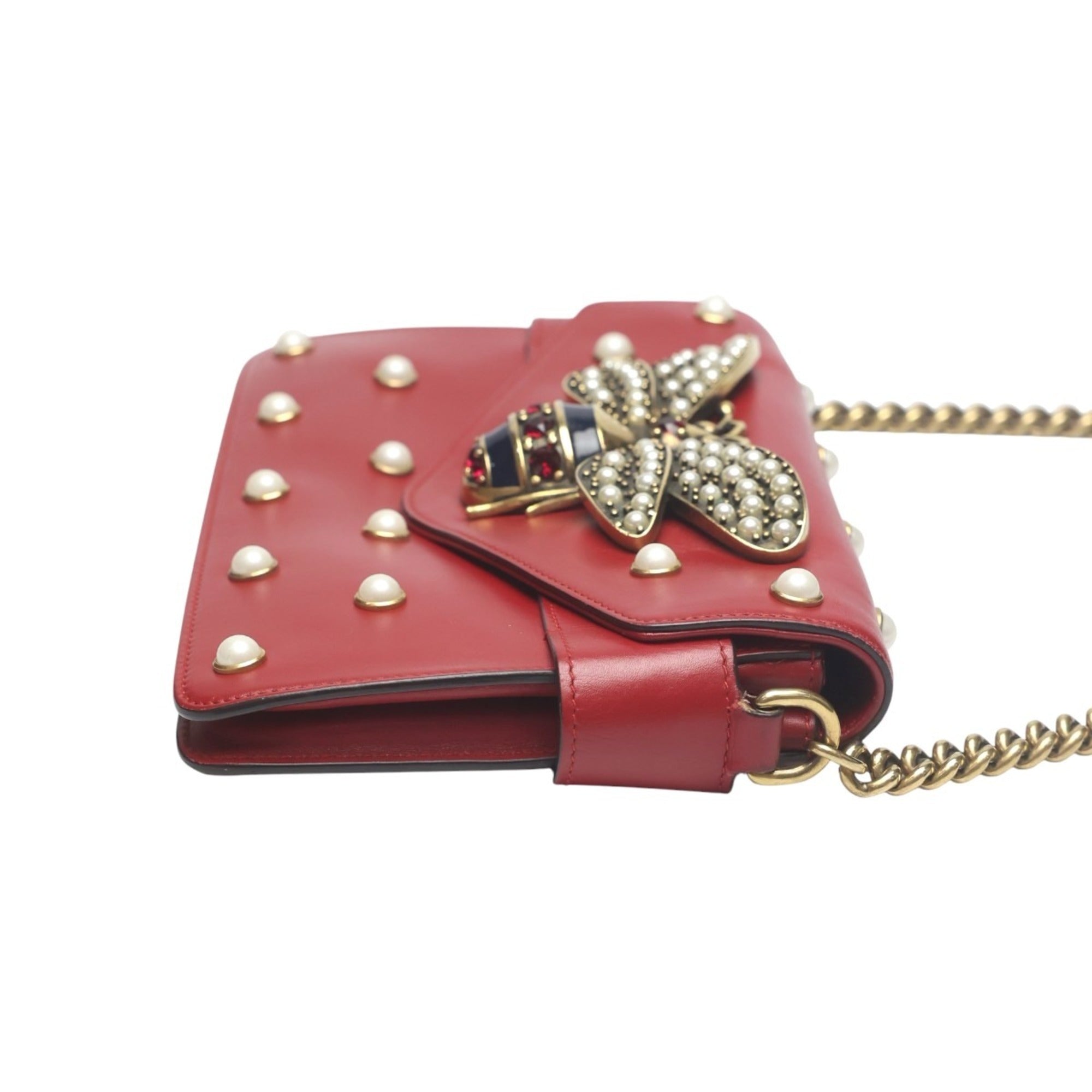 Gucci Red Color Leather Handbag Shoulder Bag (Pre-Owned)