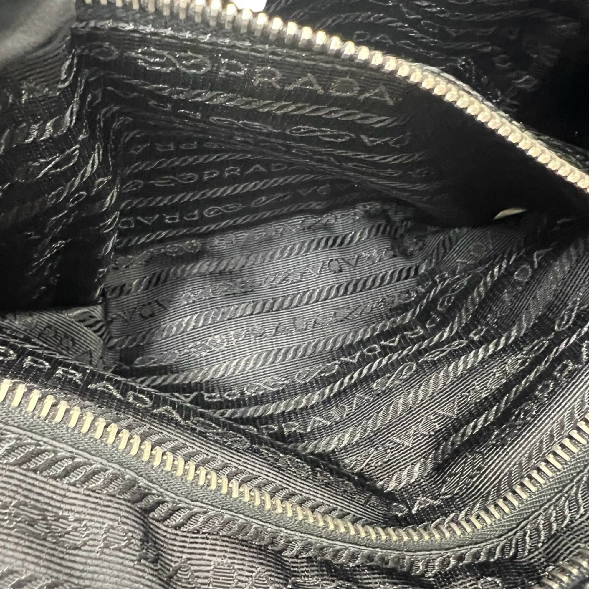 Prada Black Nylon Patent Leather Handbag Shoulder Bag (Pre-Owned)