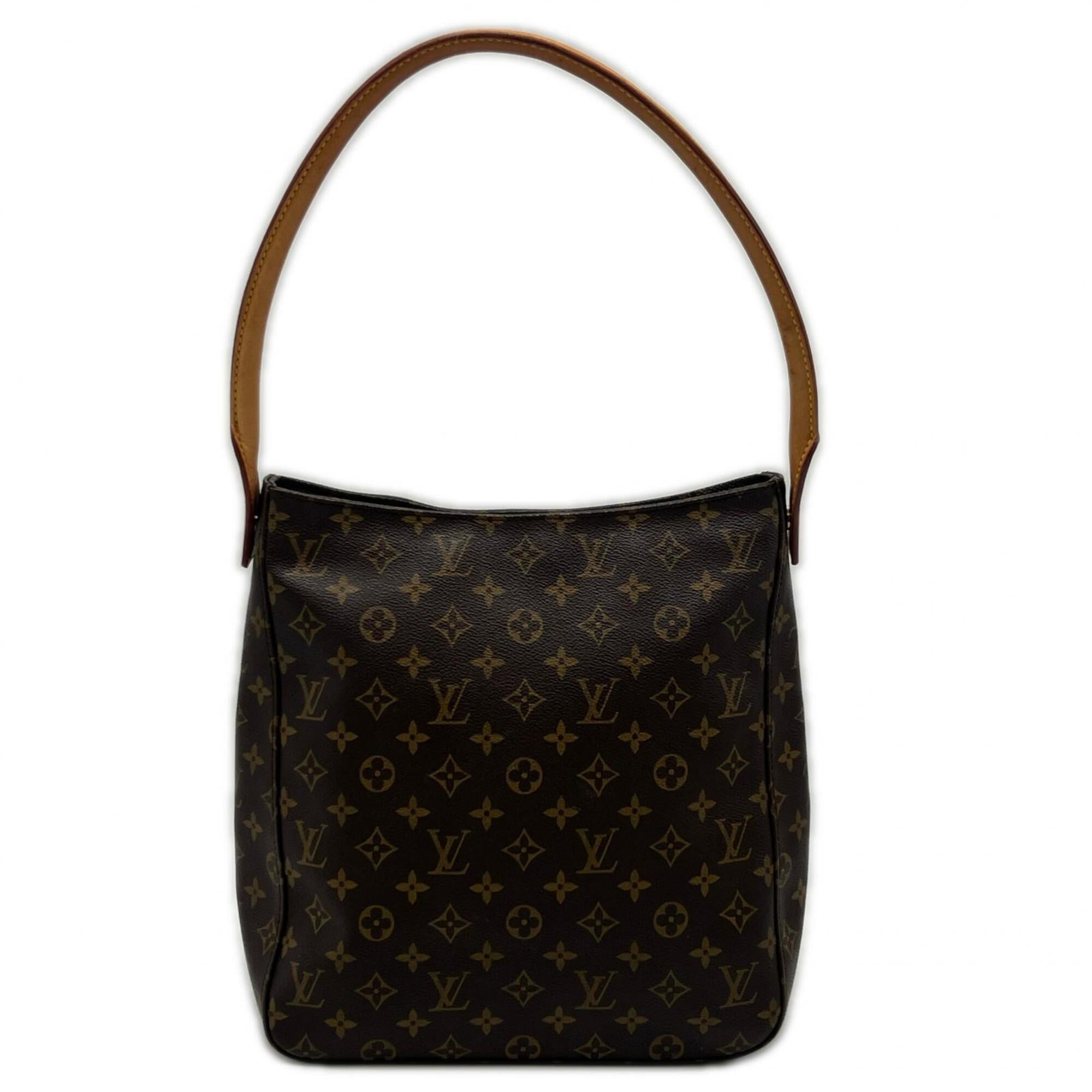 Louis Vuitton Beige Brown Monogram Coated Canvas Leather Handbag (Pre-Owned)