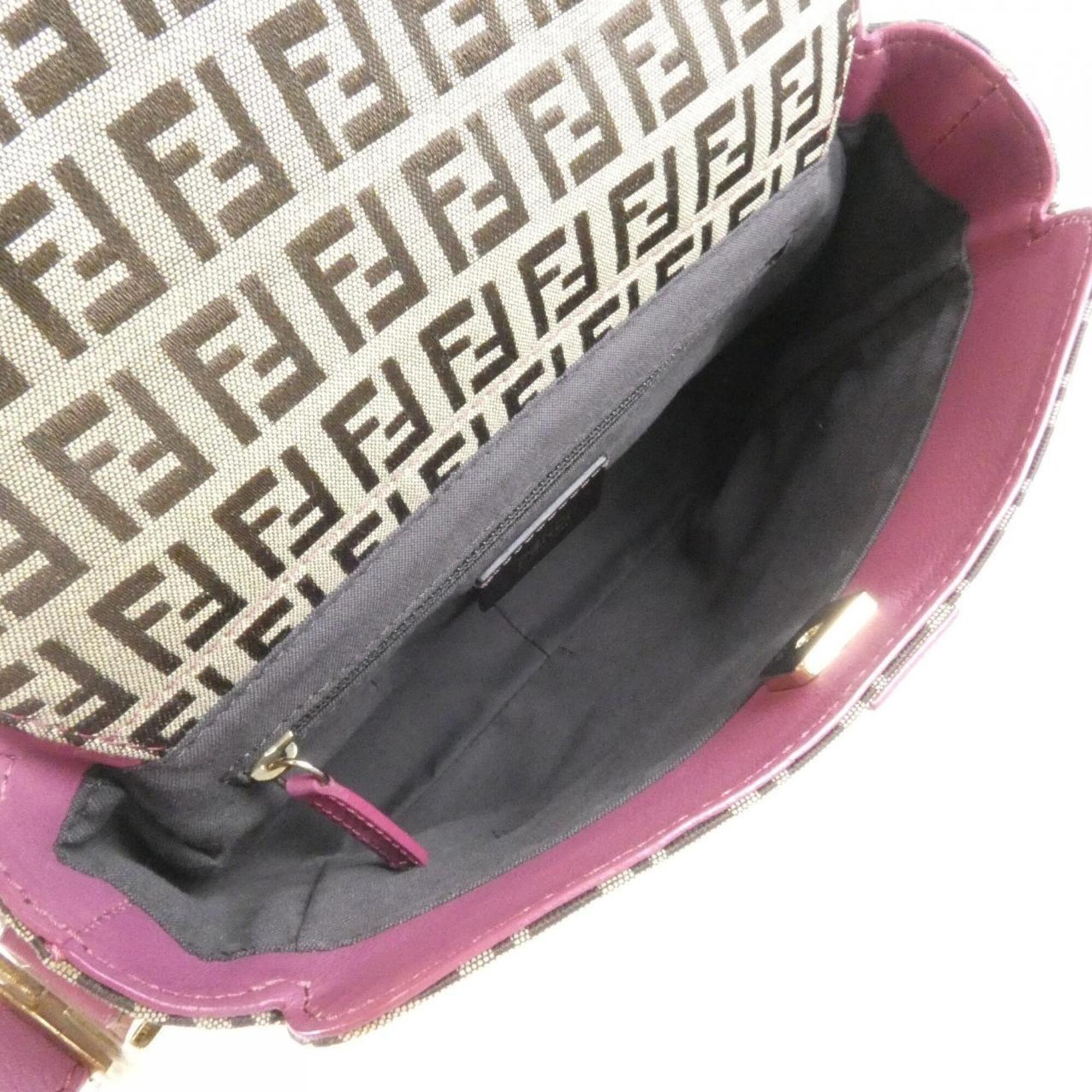 Fendi Beige Pink Canvas Shoulder Bag (Pre-Owned)