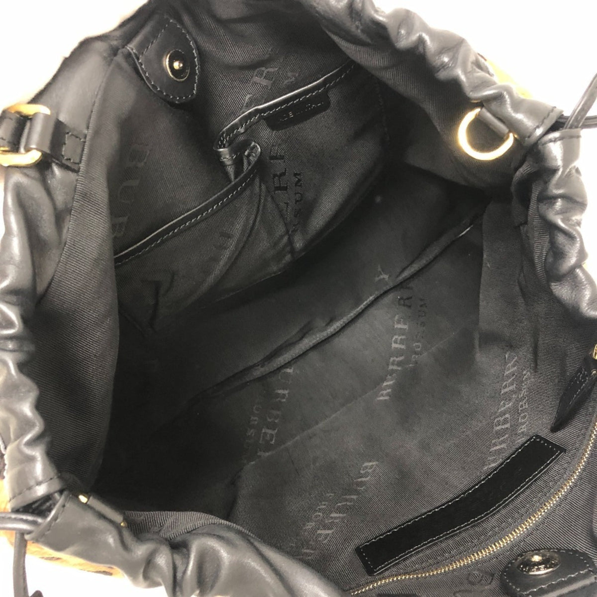 Burberry Black Brown Leather Handbag Tote Bag (Pre-Owned)