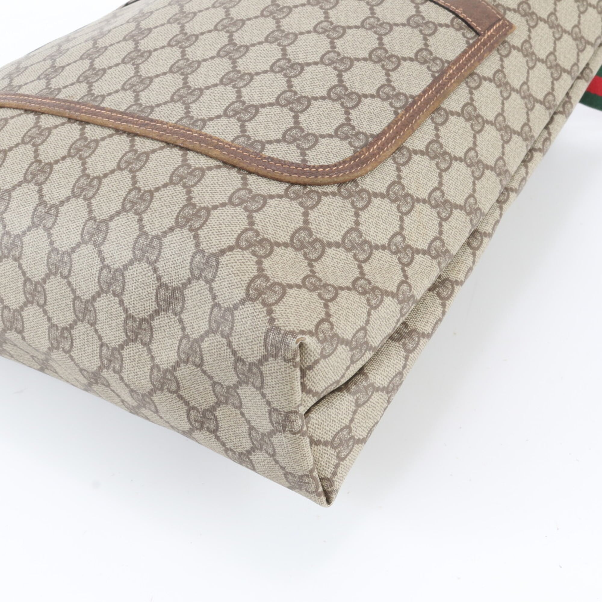 Gucci Beige Brown Leather Coated Canvas Shoulder Bag Tote Bag (Pre-Owned)