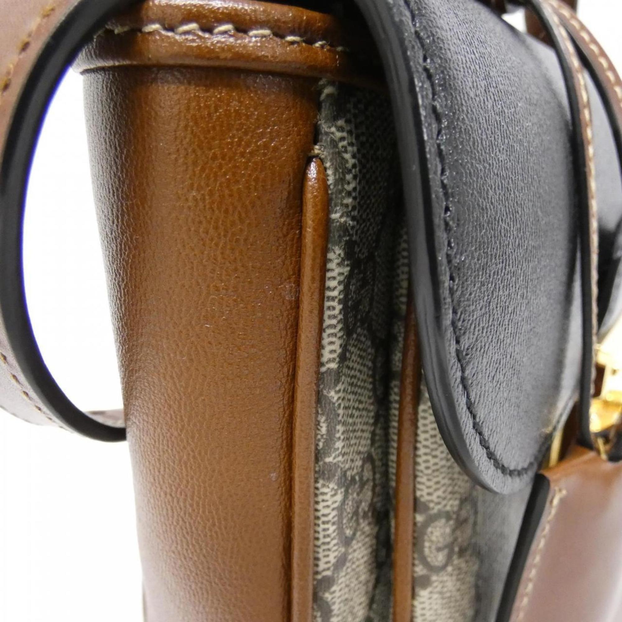 Gucci Beige Black Brown Gg Supreme Shoulder Bag (Pre-Owned)