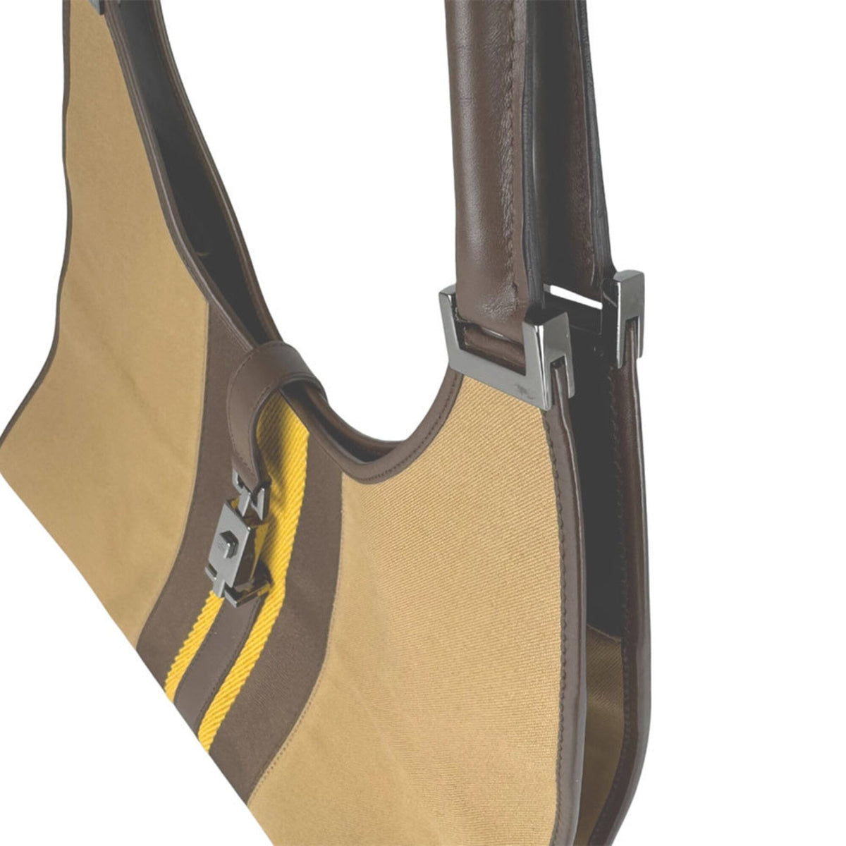 Gucci Beige Brown Yellow Canvas Leather Handbag (Pre-Owned)