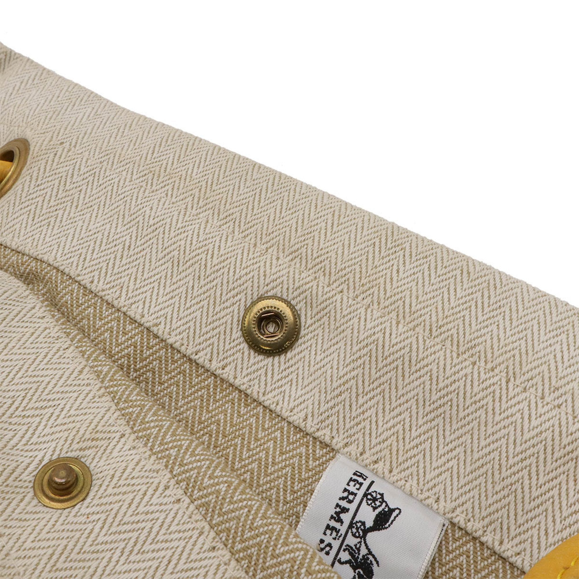 Hermes Natural Yellow Toile Chevron Leather Shoulder Bag (Pre-Owned)