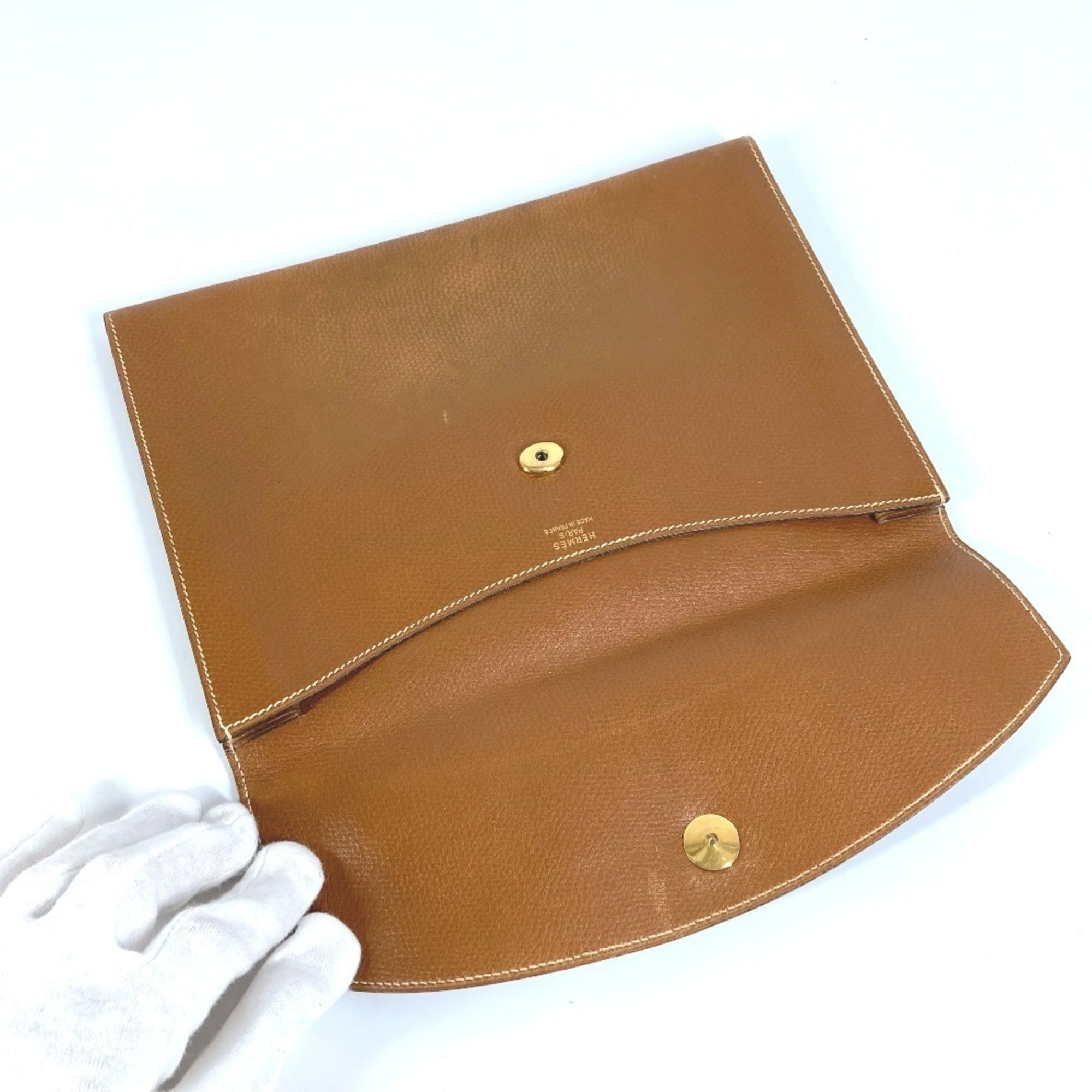 Hermes Brown Leather Clutch Bag Pochette Pouch (Pre-Owned)