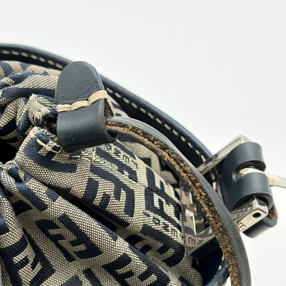 Fendi Zucca Navy Canvas Leather Shoulder Bag (Pre-Owned)