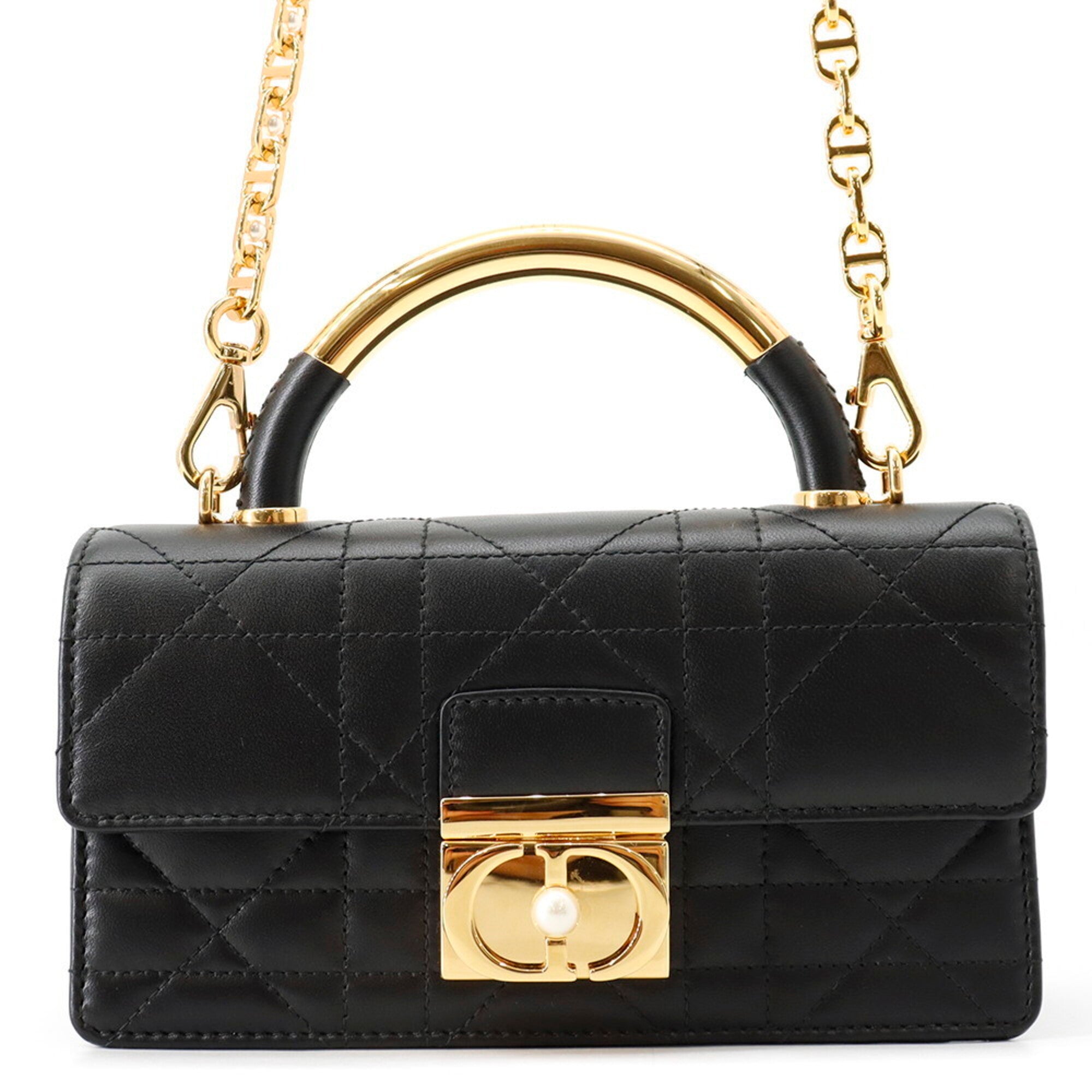 Christian Dior Black Leather Handbag Shoulder Bag (Pre-Owned)