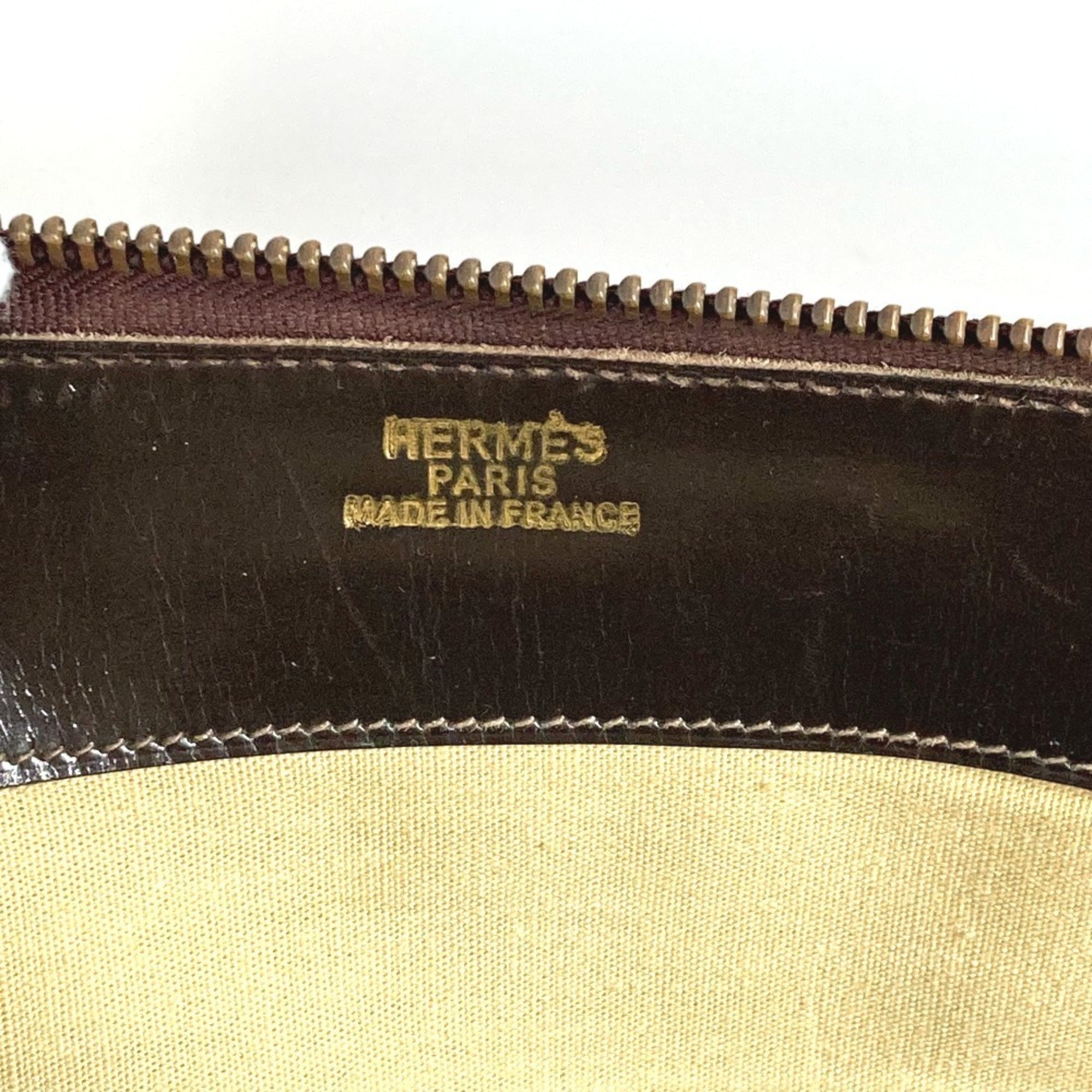 Hermes Beige Dark Brown Leather Canvas Boston Bag (Pre-Owned)