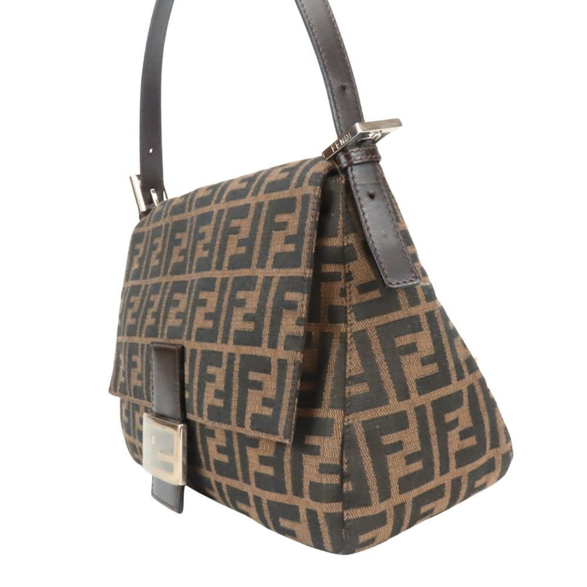 Fendi Zucca Black Brown Canvas Leather Shoulder Bag (Pre-Owned)