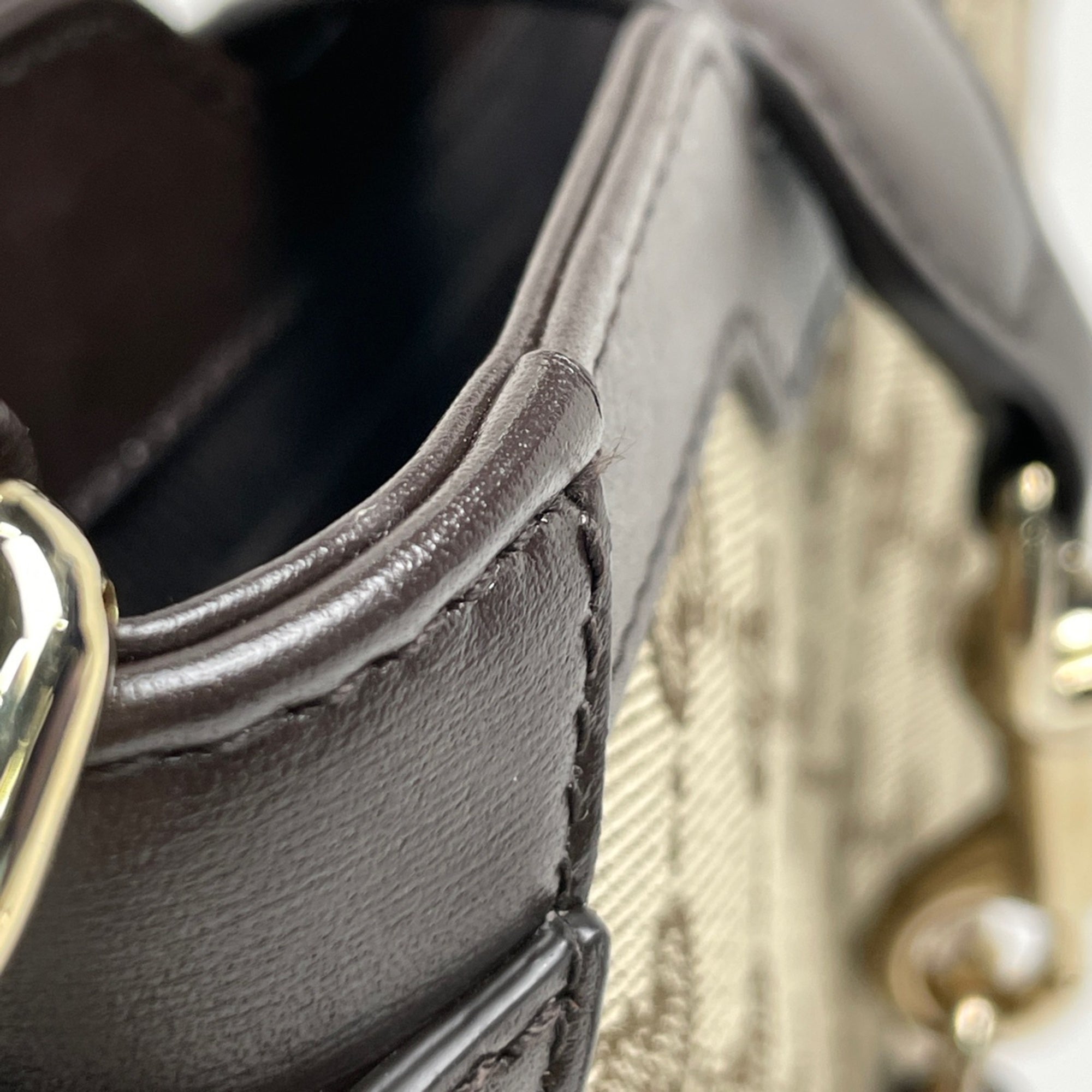 Gucci Beige Brown Gg Canvas Leather Shoulder Bag (Pre-Owned)
