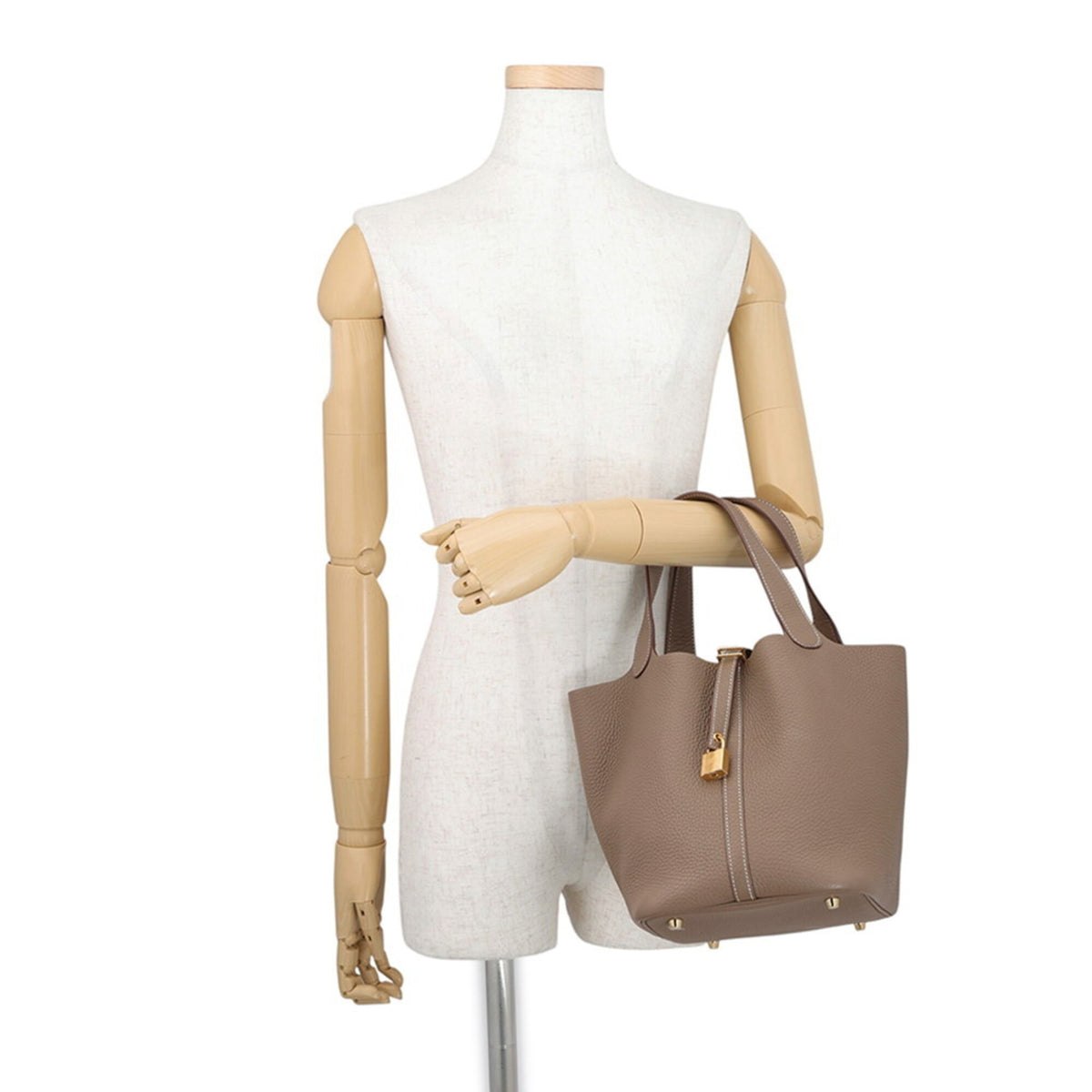 Hermes Etoupe Gray Taurillon Clemence Leather Handbag Tote Bag (Pre-Owned)