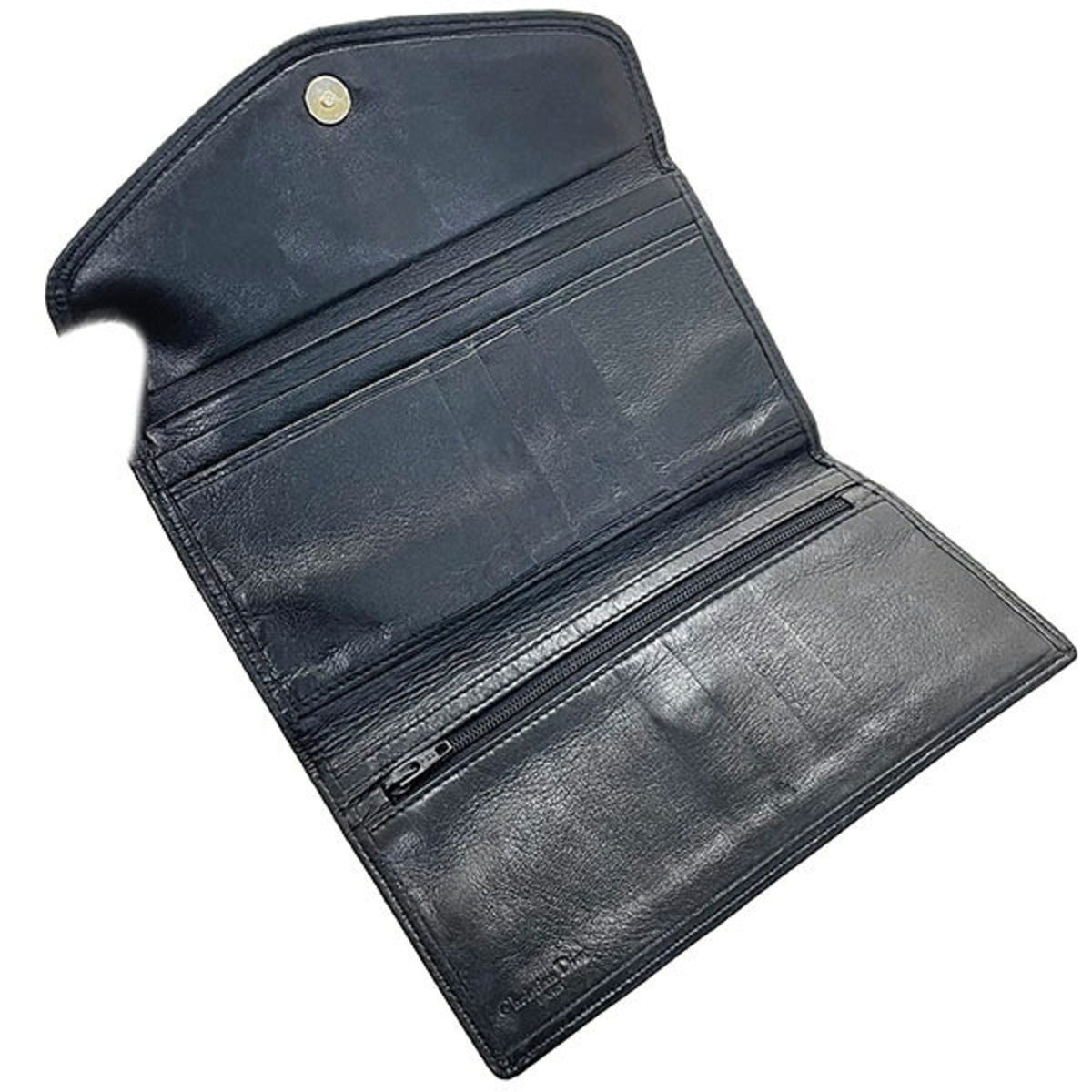 Christian Dior Black Leather Long Wallet (Tri-Fold) (Pre-Owned)