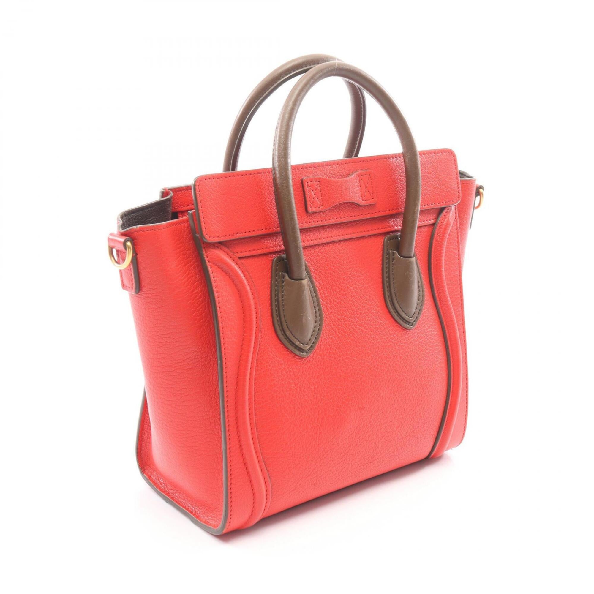 Celine Khaki Red Color Leather Handbag (Pre-Owned)