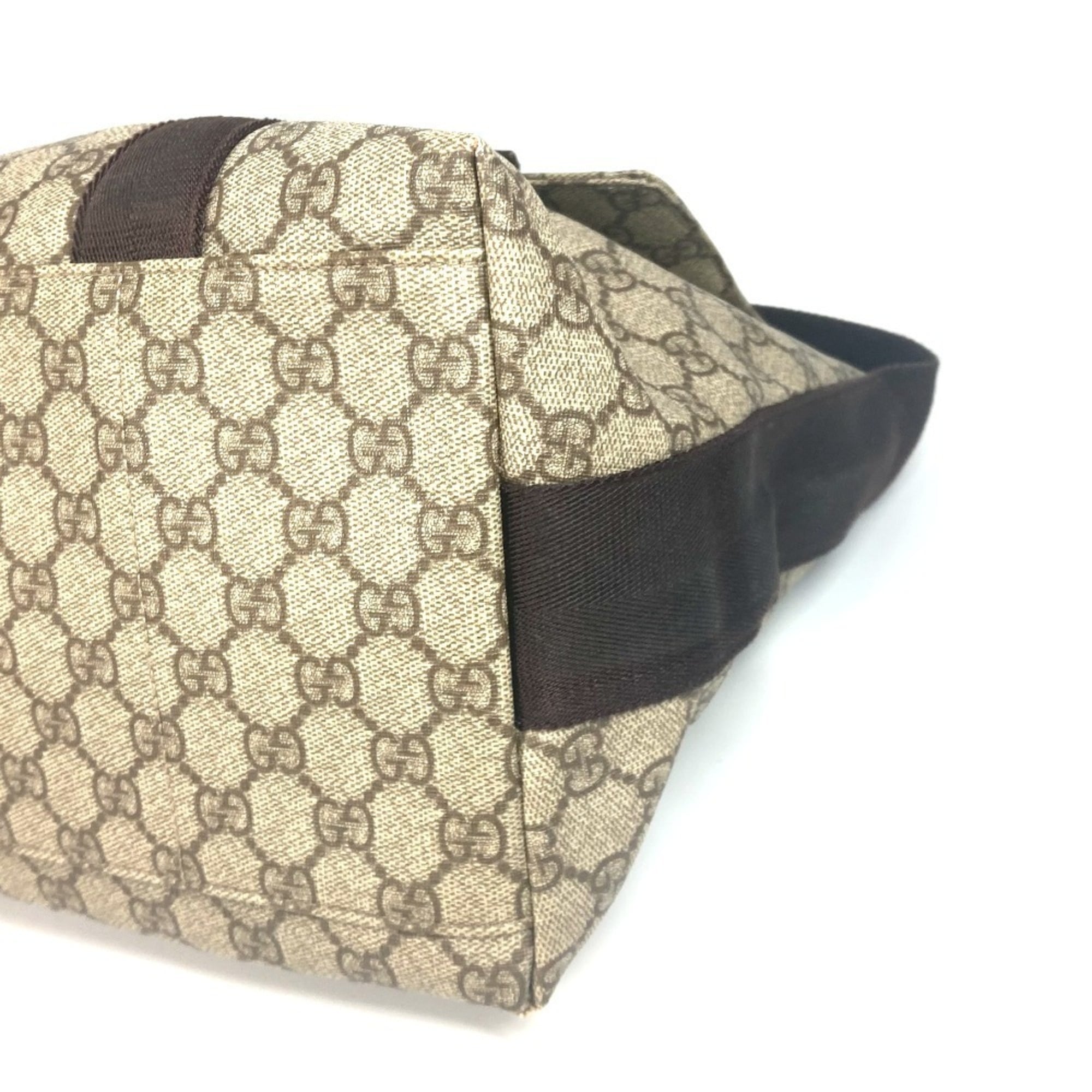 Gucci Gg Plus Beige Dark Brown Gg Supreme Leather Messenger Bag Shoulder Bag (Pre-Owned)