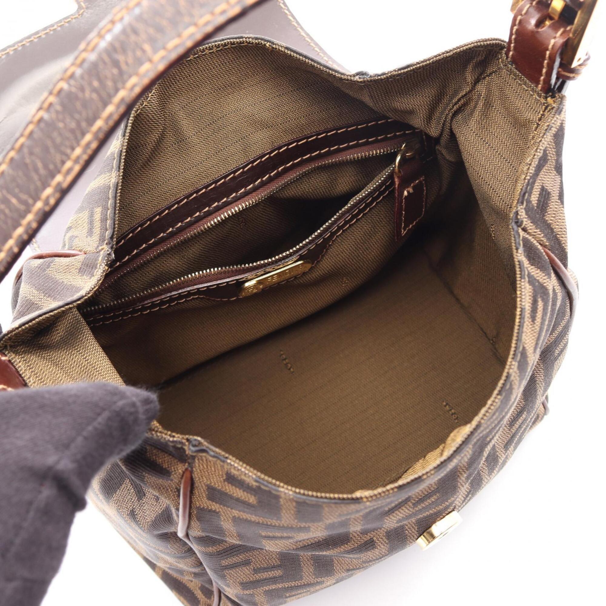 Fendi Zucca Brown Canvas Leather Handbag (Pre-Owned)