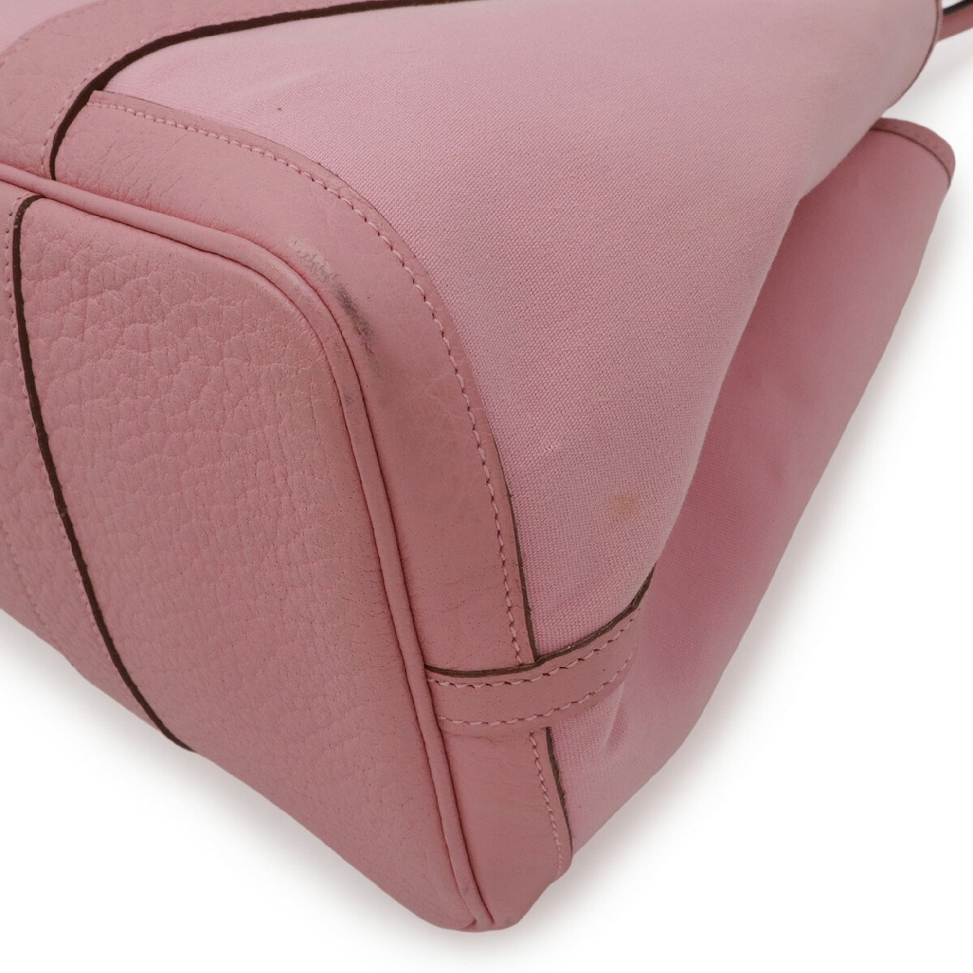 Hermes Garden Pink Toile Officier Leather Shoulder Bag Tote Bag (Pre-Owned)