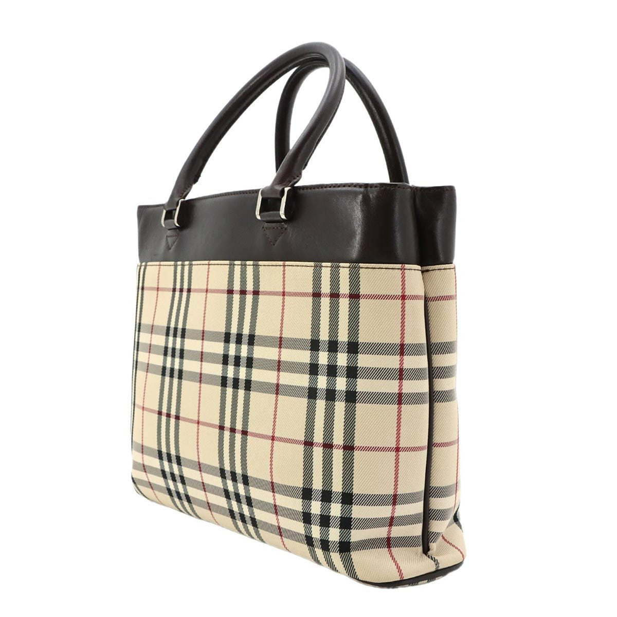 Burberry Beige Dark Brown Canvas Leather Handbag (Pre-Owned)