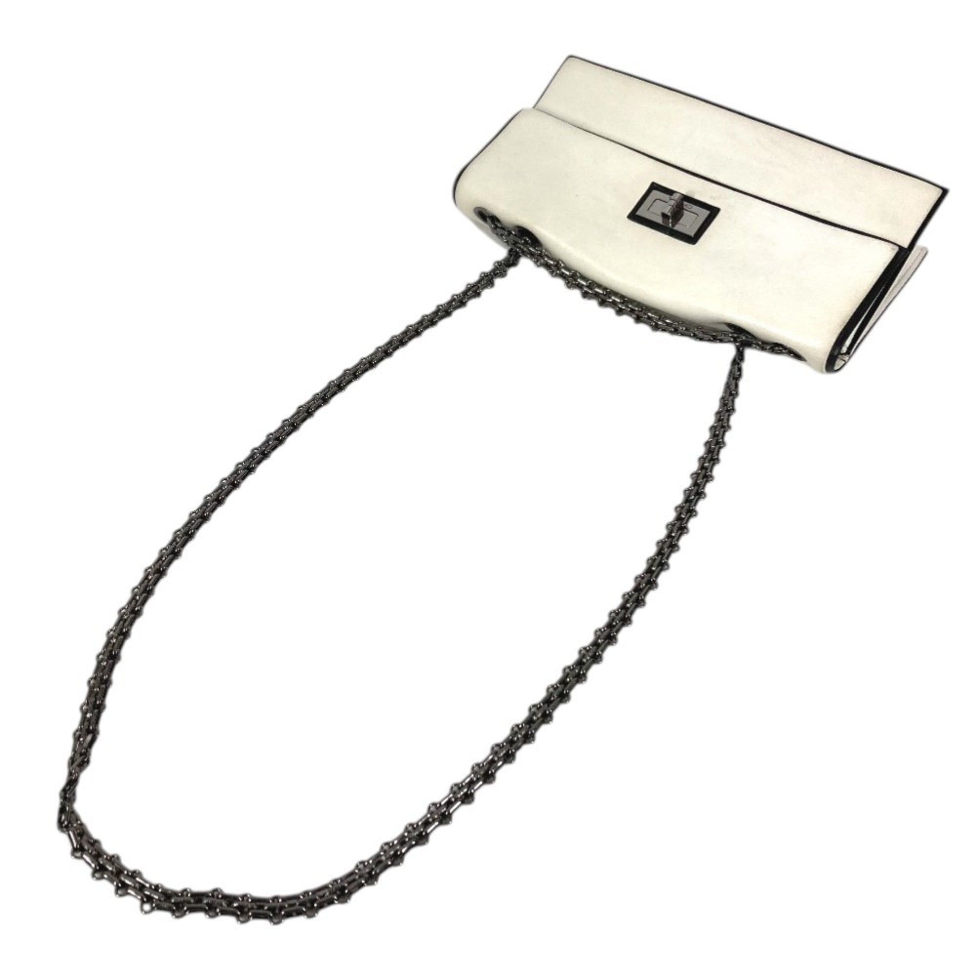 Chanel 2.55 Black White Leather Shoulder Bag (Pre-Owned)