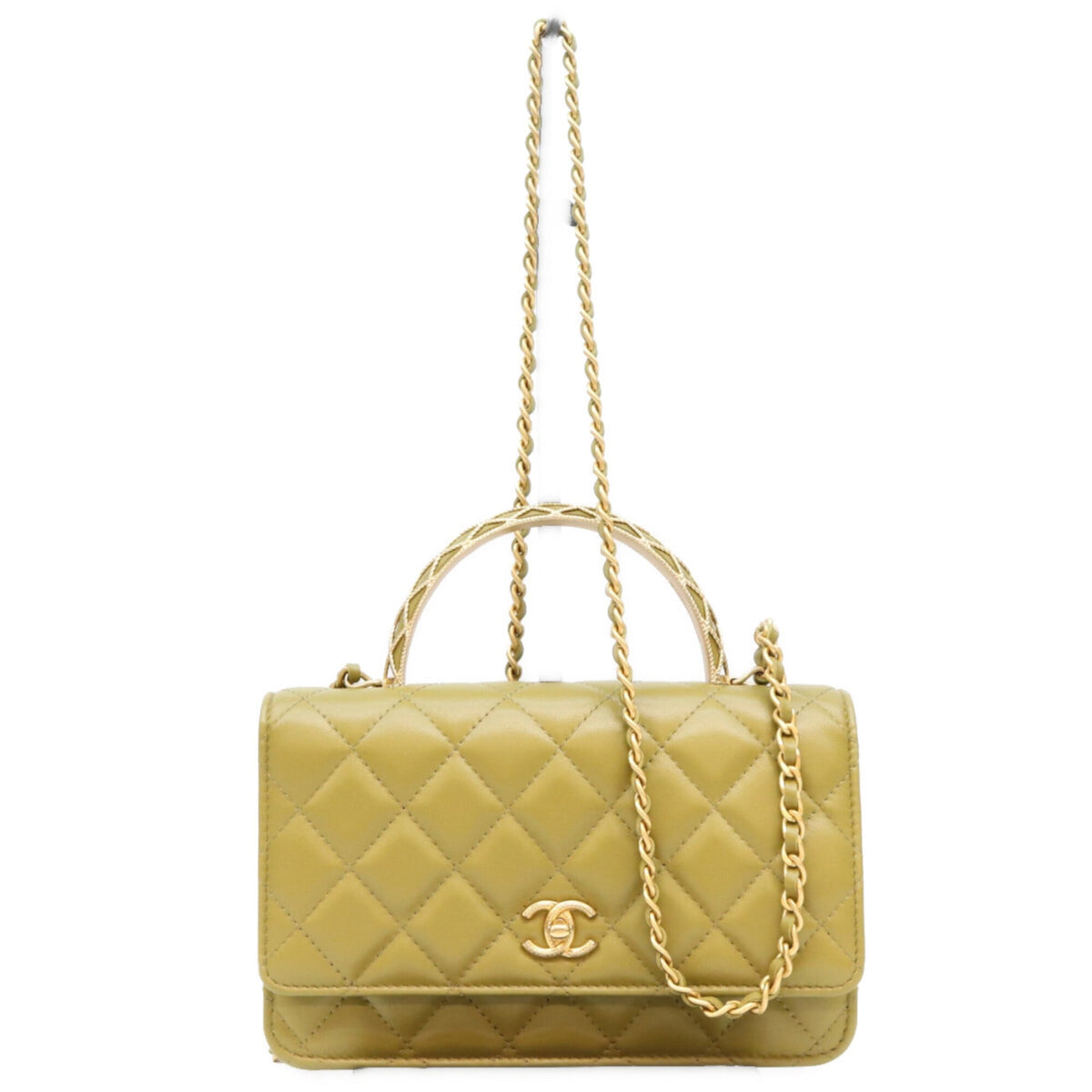 Chanel Khaki Leather Shoulder Bag (Pre-Owned)