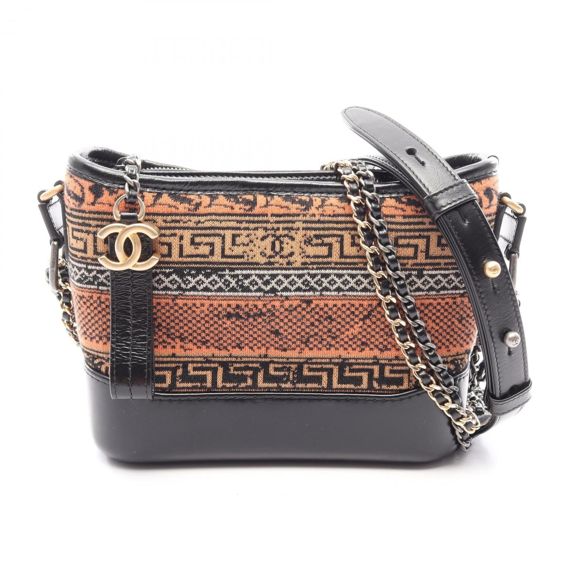 Chanel Black Multi-Color Orange Leather Knit Handbag Shoulder Bag (Pre-Owned)