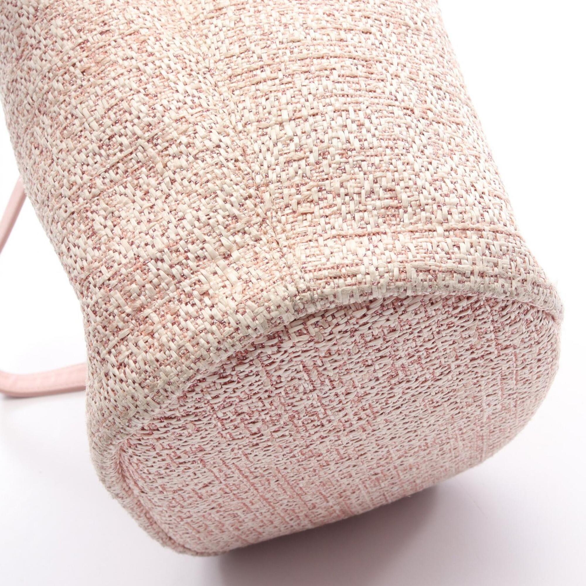 Chanel Pink Leather Straw Handbag Shoulder Bag (Pre-Owned)