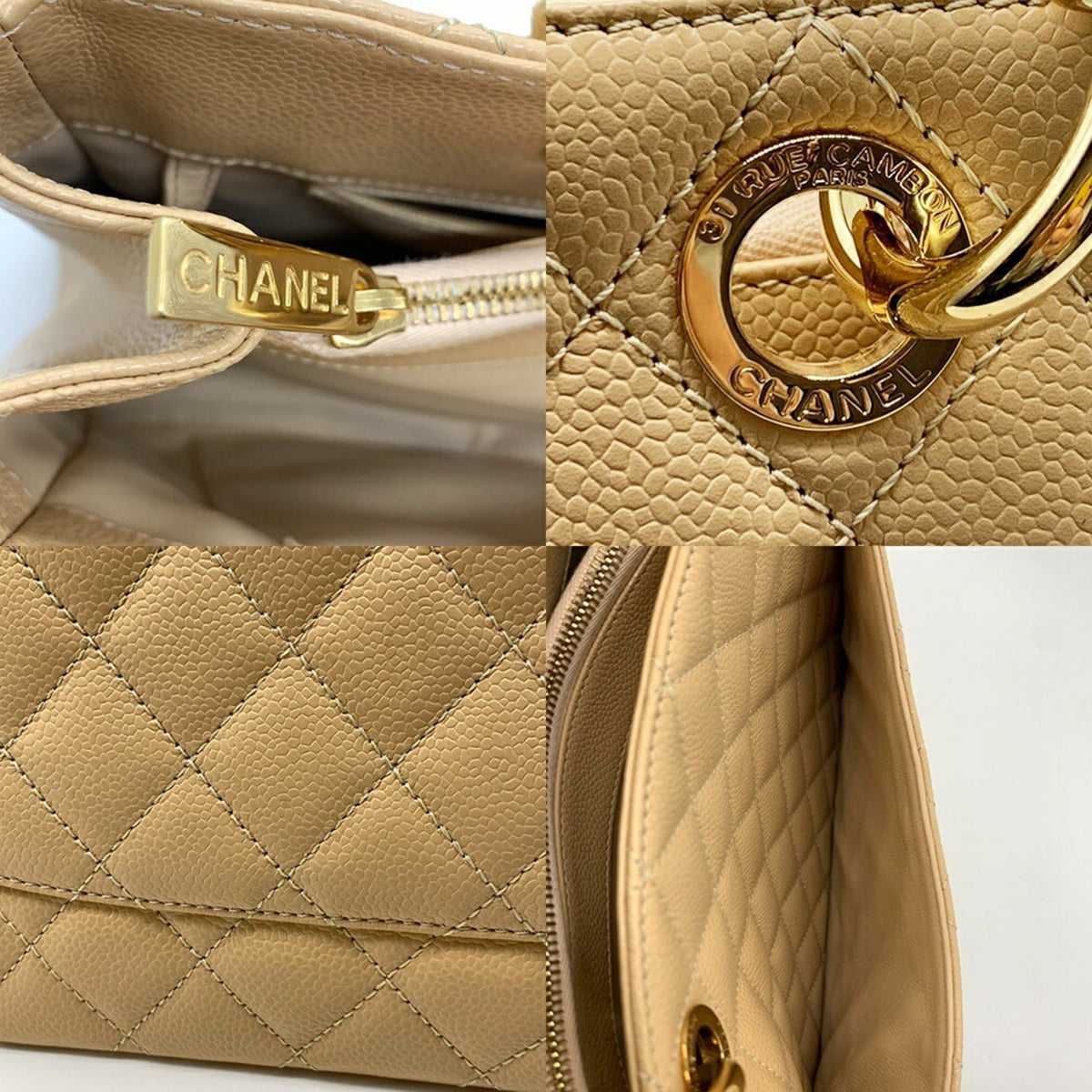 Chanel Beige Grained Calfskin Tote Bag (Pre-Owned)